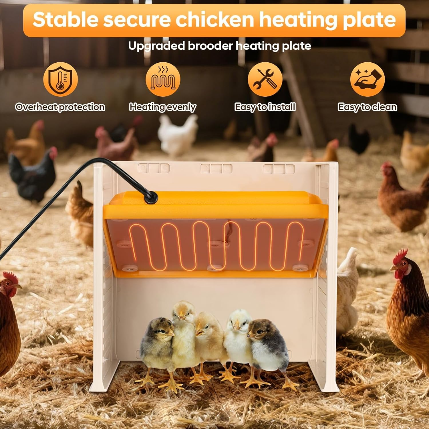Adjustable Heat Plate with Temperature Control, 26.5 * 27.5Cm Chick Brooder Heater, Height & Angle Adjustable Heating Plate Warmer for Baby Chicken Coop, Ducks, Quails & Poultry image number 6