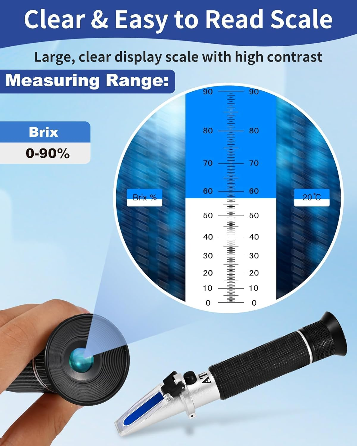 Refractometer for Sugar Content, 0-90% Range, ATC Function, Maple Syrup and Honey Testing， Bee Tools Honey Refractometer， Wort Refractometer Beer Fruit Juice Beer Sugar Test image number 2