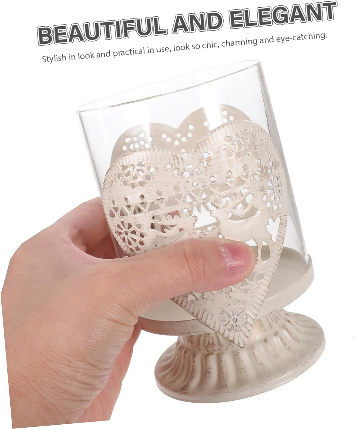 LABRIMP 2Pcs Iron and Glass Christmas Deer Ornaments Decorative Candleholder Festive Home Decor image number 3