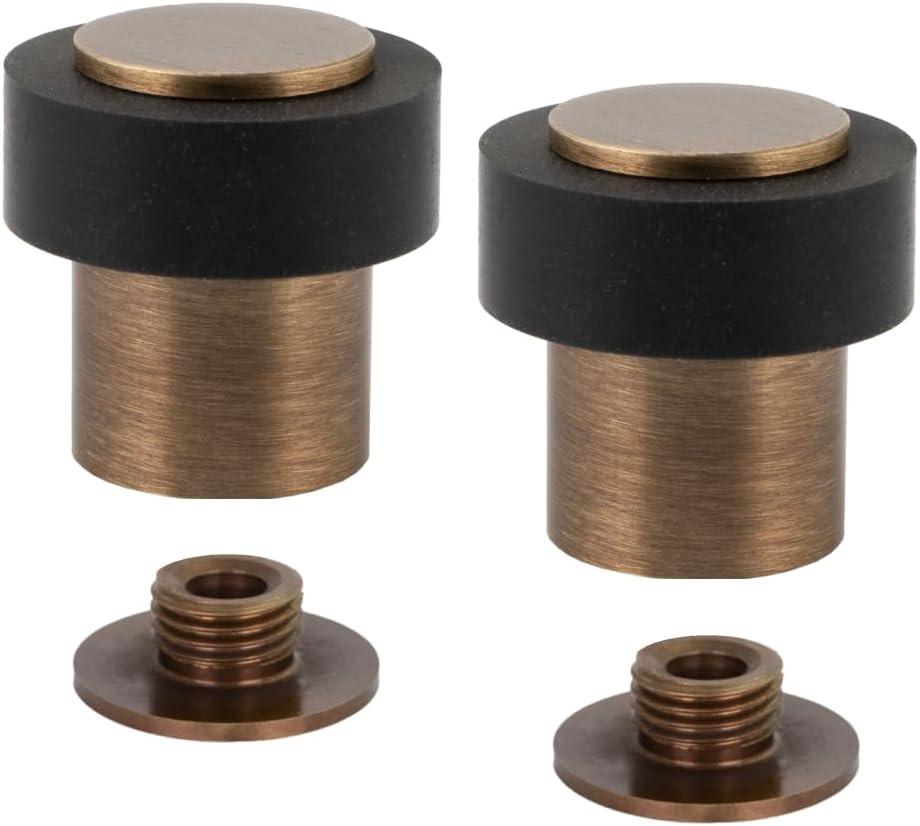 EVI Herrajes | Heavy Duty Door Stoppers | &Oslash;24X30Mm | Floor Mounted | Brass Matte Finish | Protection Rubber | Mod I-180