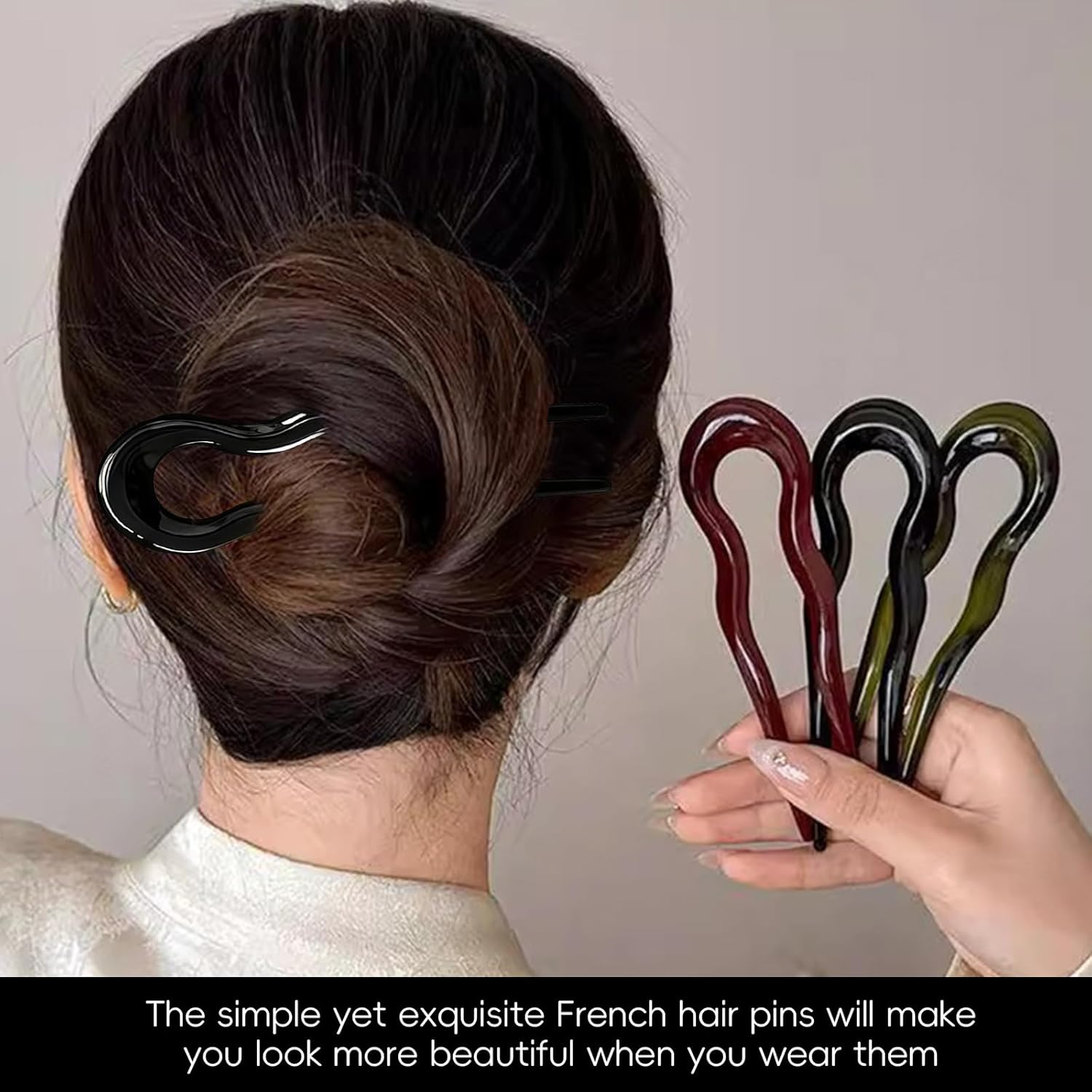 Xlihdzum 3Pcs French Hair Pins U Shaped Hair Forks - Elegant Updo Hair Accessory for Women and Girls for Styling Updos Buns Thick Thin Hair Daily Wear Party Wedding Hairstyle (Sturdy Non Slip) image number 3