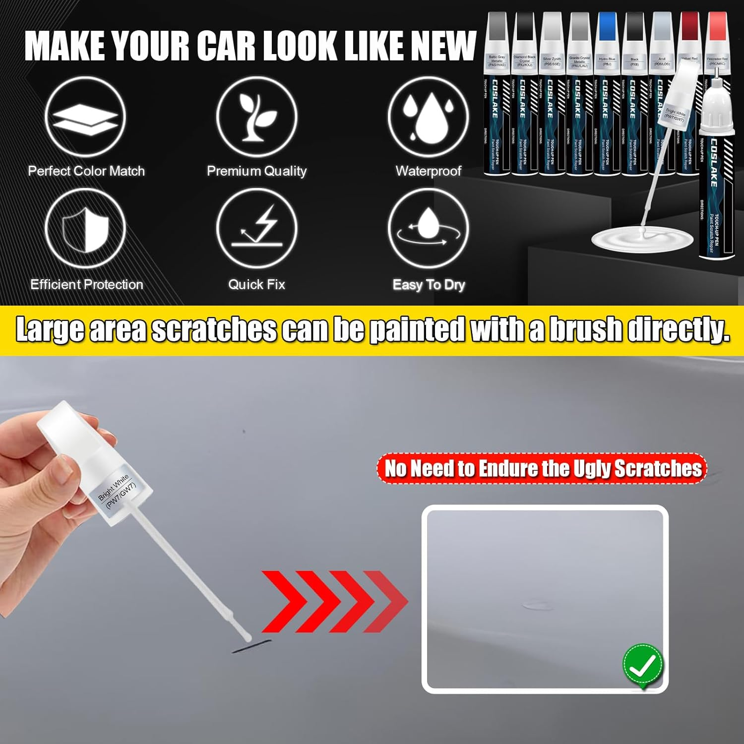 Car Touch up Paint(Bright White(Pw7/Gw7)) for Jeep, Car Paint Scratch Repair Kit, Quick & Easy Solution to Repair, 2 in 1 Scratch Remover Pen with Color-Matched image number 1