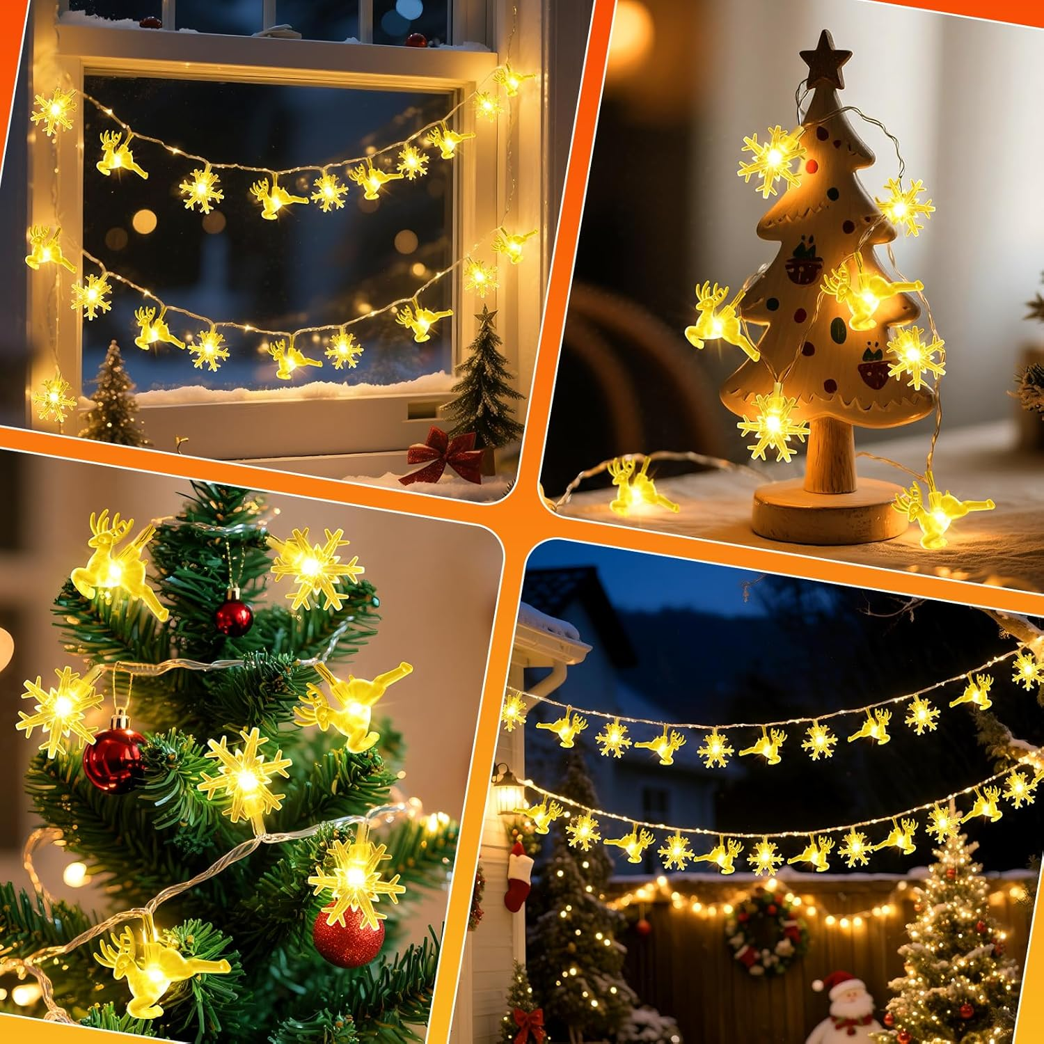 Qoosea Solar Snowflake Fairy Lights Christmas Outdoor, 7 M 50 LED Reindeer Solar Christmas Lighting IP65 Waterproof, 8 Modes Solar Lights, Christmas Decoration for Garden, Balcony, Wedding, Warm White image number 3