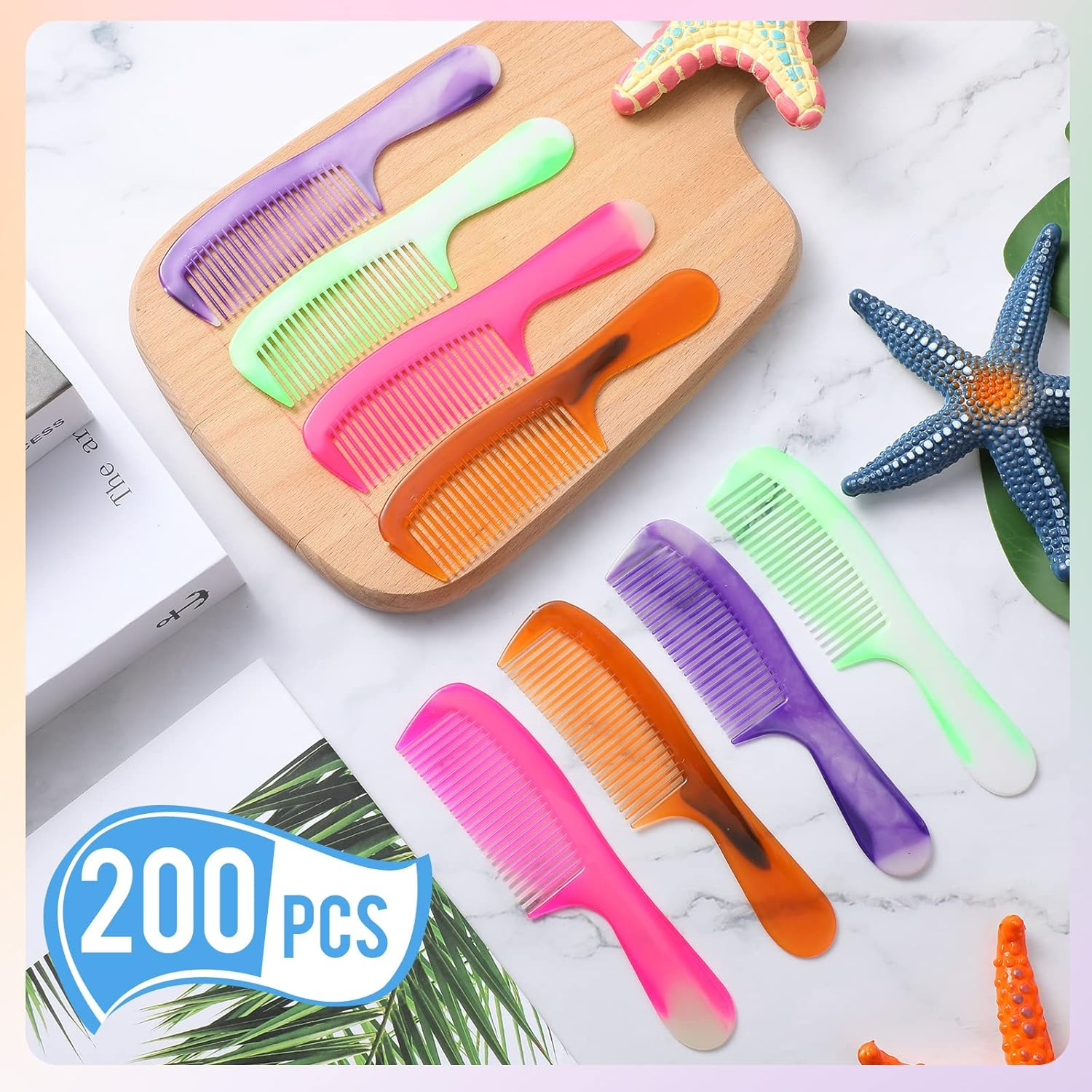 200 Pcs Individually Wrapped Hair Combs Disposable Hair Combs Set Colorful Hair Combs Bulk for Hotel Shelter Homeless Nursing Home Charity Church, 4 Styles image number 4