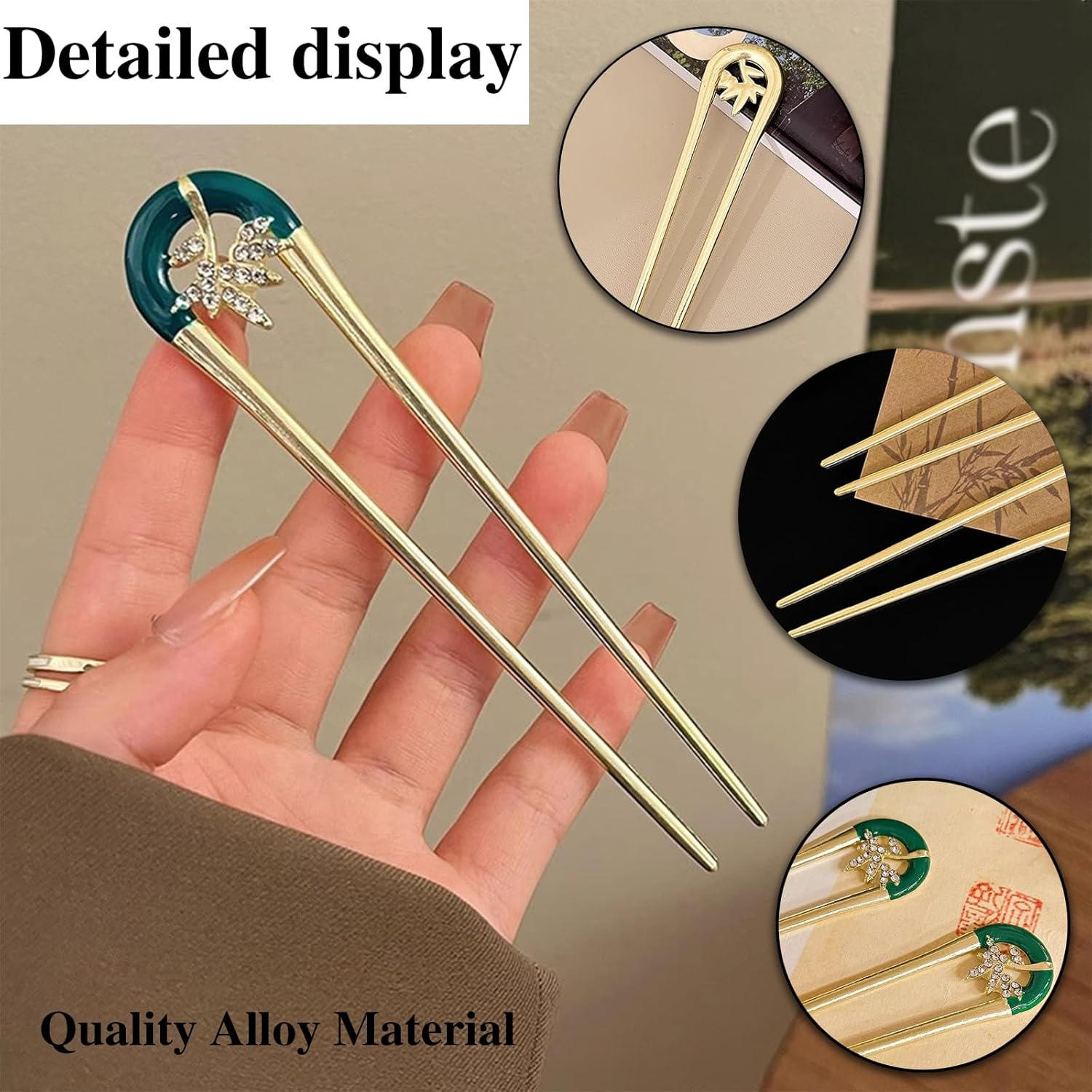 WUMUZAI 4Pcs Gold French Hair Pin, Vintage Metal Hair Fork, U Shaped Hair Pins for French Twist, Chignon Hair Pin Clip Stick for Styling, Buns, Wedding Updo, Women Girls Thick Fine Thin Hairstyle image number 5