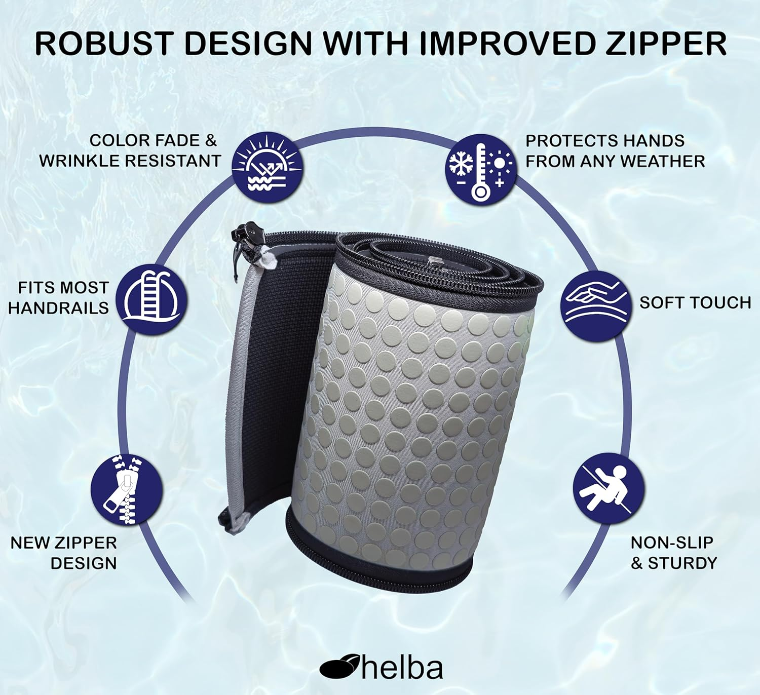 Helba Swimming Pool Handrail Cover - 6 Feet Neoprene Zippered Pool Handle Covers, Slip Resistant Hand Grip Rails for Inground Pool Entry image number 6