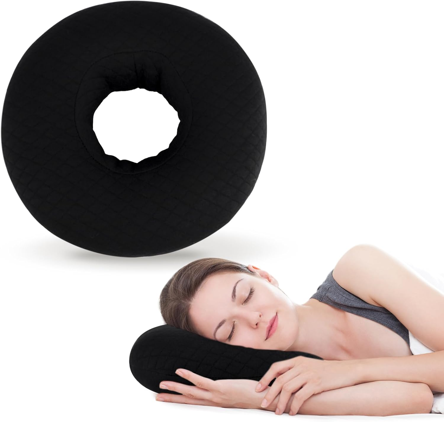 Roamready Ear Piercing Pillow for Side Sleepers, Ear Pillows with Holes for Pain, Earring Inflammation Pressure Sores, Cotton Earring Pillow for CNH Side Sleepers