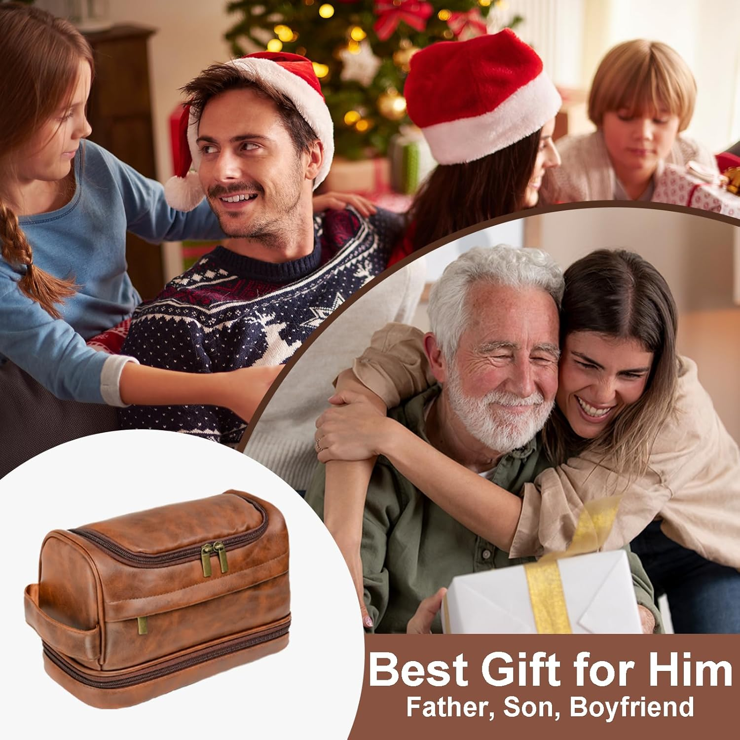 Toiletry Bag for Men, Large Leather Travel Essentials Shaving Kit, Water Resistant Bathroom Toiletries Organizer Cosmetic Bags, Gifts for Men, Him, Father, Dad, Husband, Son, Boyfriend, Grandpa image number 4