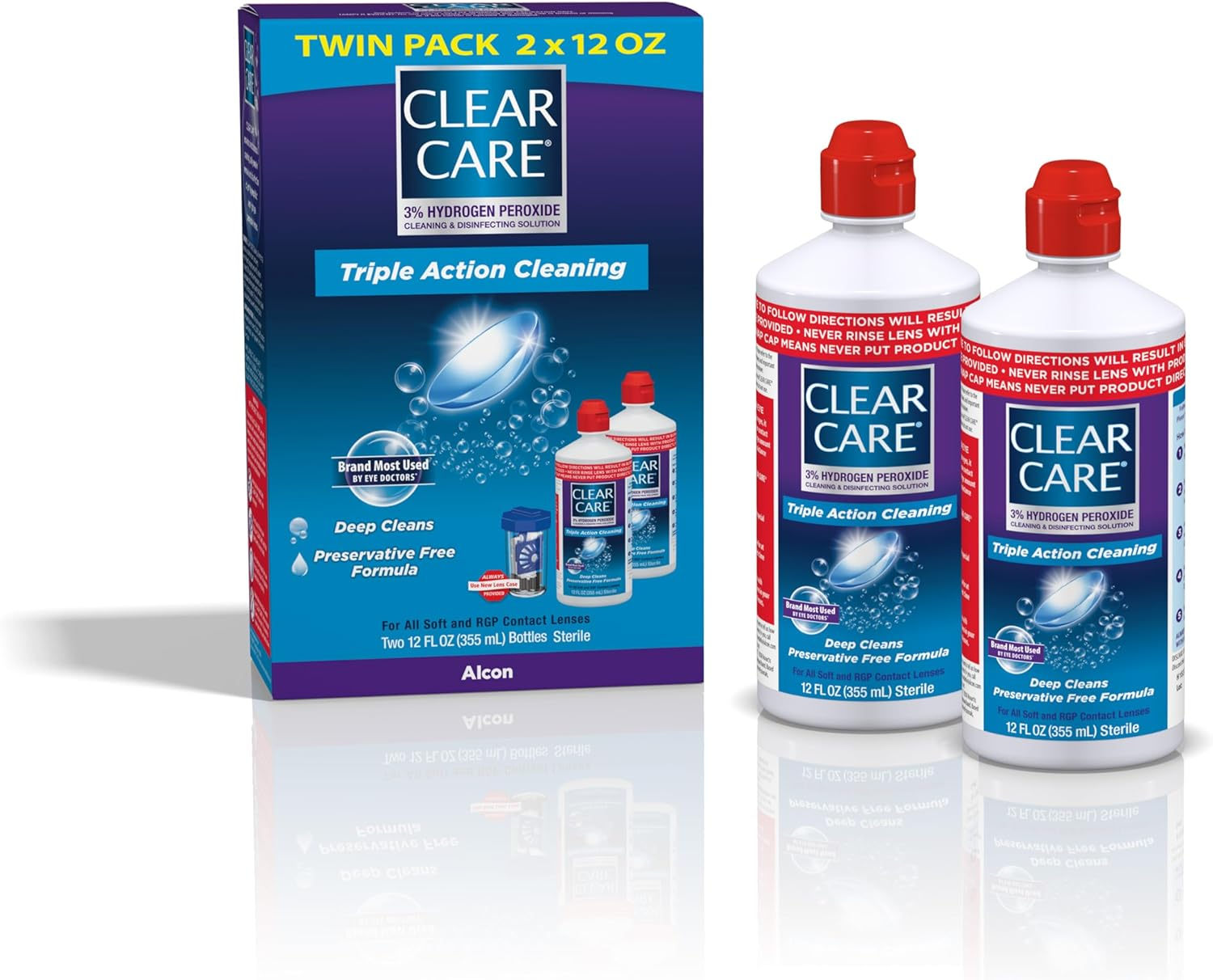 CLEAR CARE Contact Lens Cleaner Solution with Lens Case, Twin Pack, 12-Ounces Each image number 5