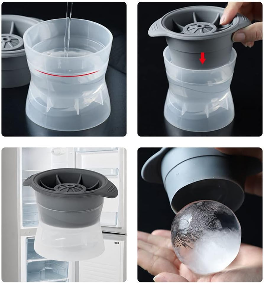 PIPITA 4Pcs Circular Ice Hockey Mold, 7.5 Cm Silicone Ice Sphere Moulds for Whiskey Tumbler Glass, Crystal Bourbon Glass, Freezer Ice Mold Ice Cube Trays