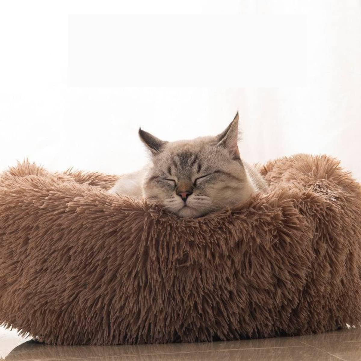 Donut Cat Bed, Faux Plush Dog Beds for Medium Small Dogs - Self Warming Indoor round Pillow Cuddle Washable Dog Bed Cat Bed Diameter16In image number 6
