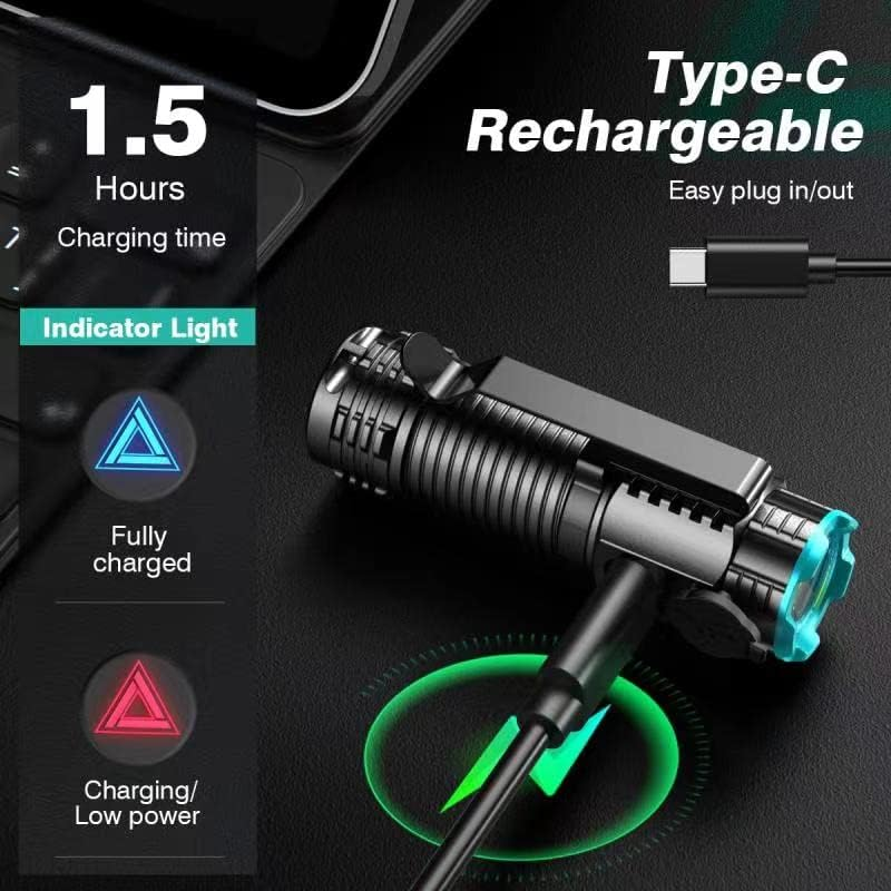 Small Torch Keyring Clip on Magnetic Memory Modes Lanyard USB-C Rechargeable Mini Torches, Pocket Torch Super Bright Led Hand Flash Light, Powerful EDC Flashlight High Lumens for Camp image number 1