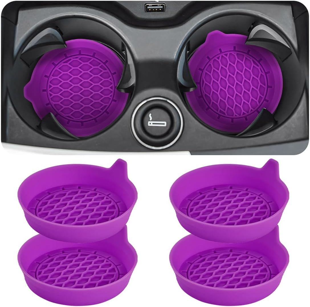 4PCS Car Cup Holder Coasters, Silicone Non-Slip Vehicle Cup Recessed Mats, Sift-Proof Automotive Interior Drink Insert Decor Accessories, Universal for SUV, Sedan, Truck (Black) - Apricot image number 3