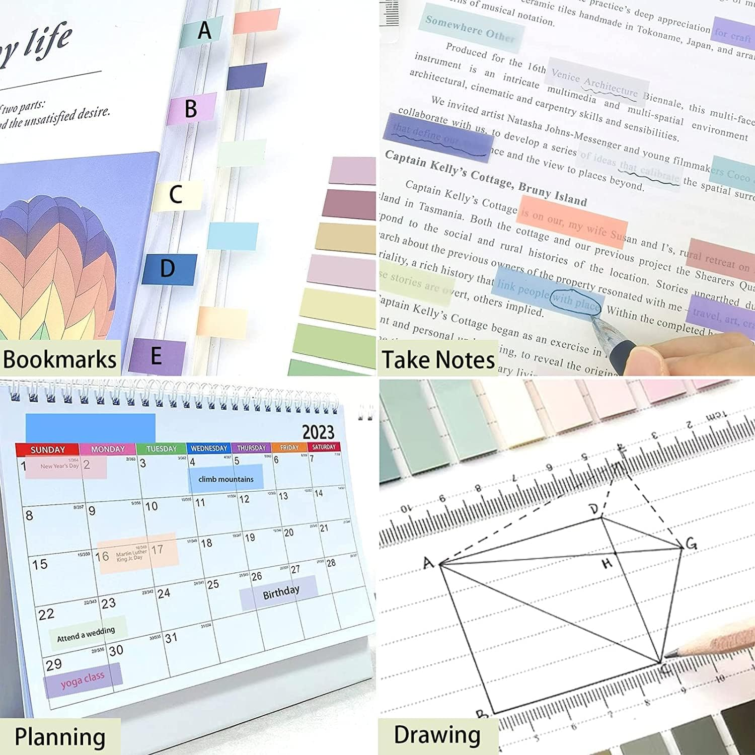 FLAFARY1200 Pcs Sticky Tabs Index Tabs Book Tabs Transparent Sticky Notes Writable and Multifunctional Tabs with Ruler Reminder Tabs for Page Markers or Book Reading Notes Sorting Files(6 Pack) image number 1