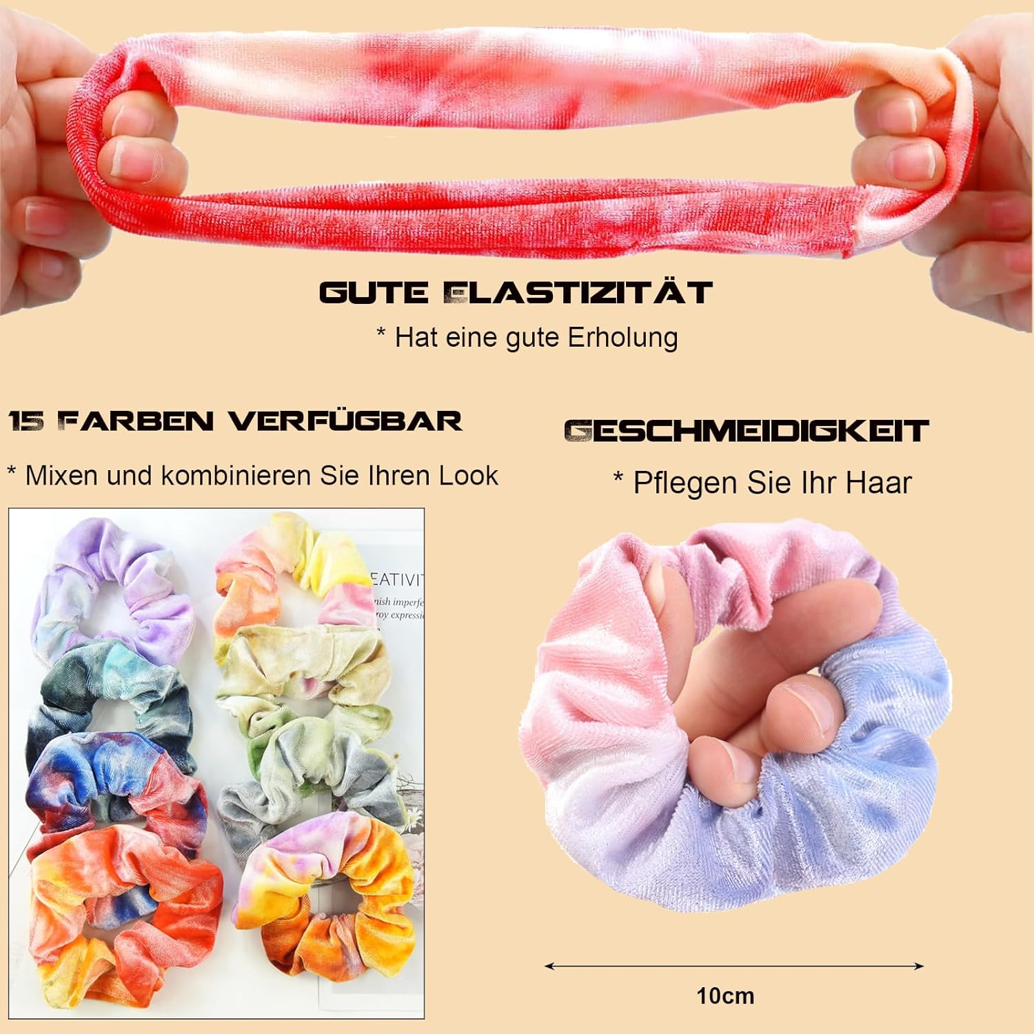MUFEKUM Pack of 15 Women'S Tie Dye Scrunchies Velvet Hair Bobbles Women'S Hair Bands Girls Soft Elastic Cable Bobbles Hair Accessories Girls image number 2