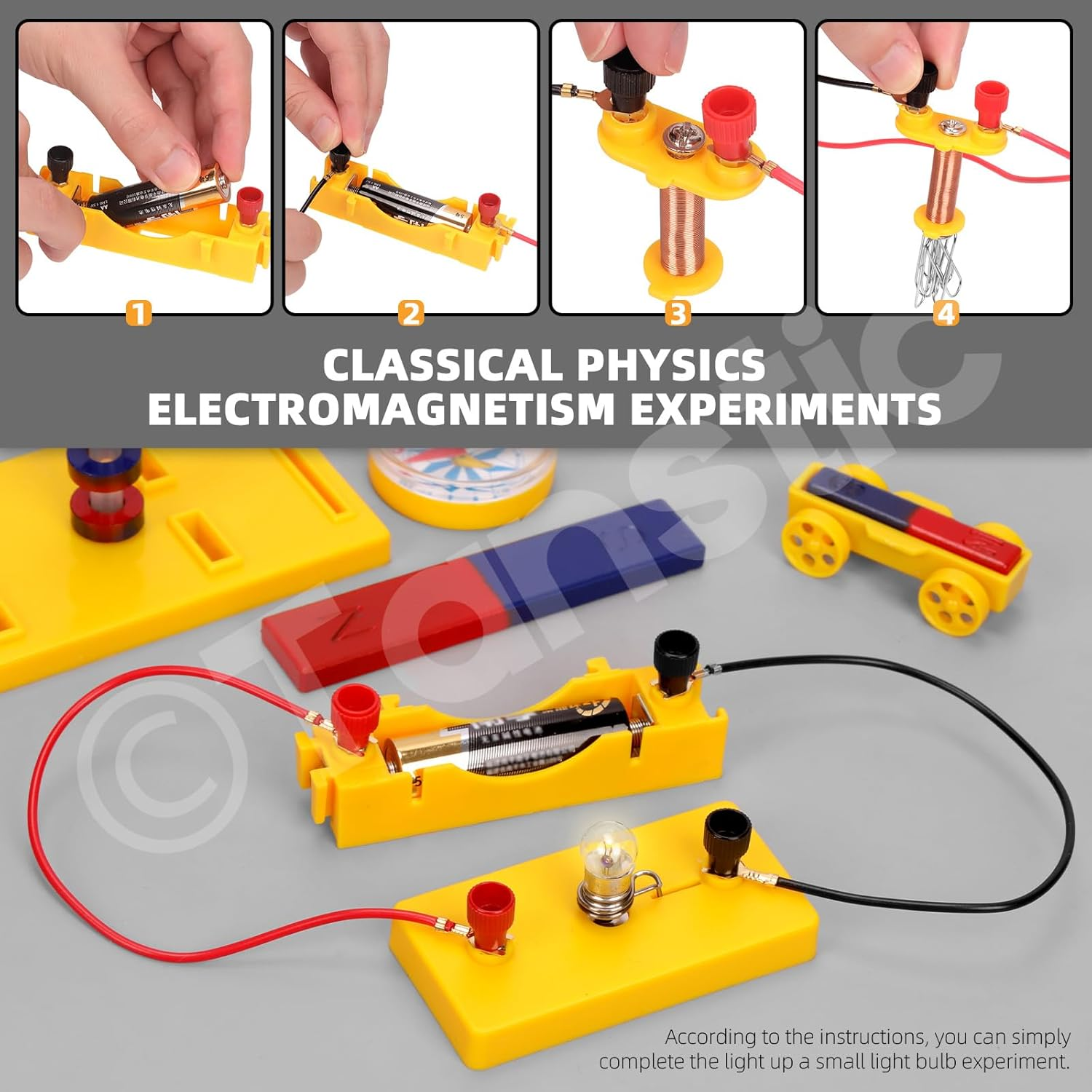 Tanstic 53Pcs Science Magnet Kit Physics Electromagnet Experiment Set Electricity and Magnetism Science Kit Science Magnet Set for Education Science Experiment image number 4