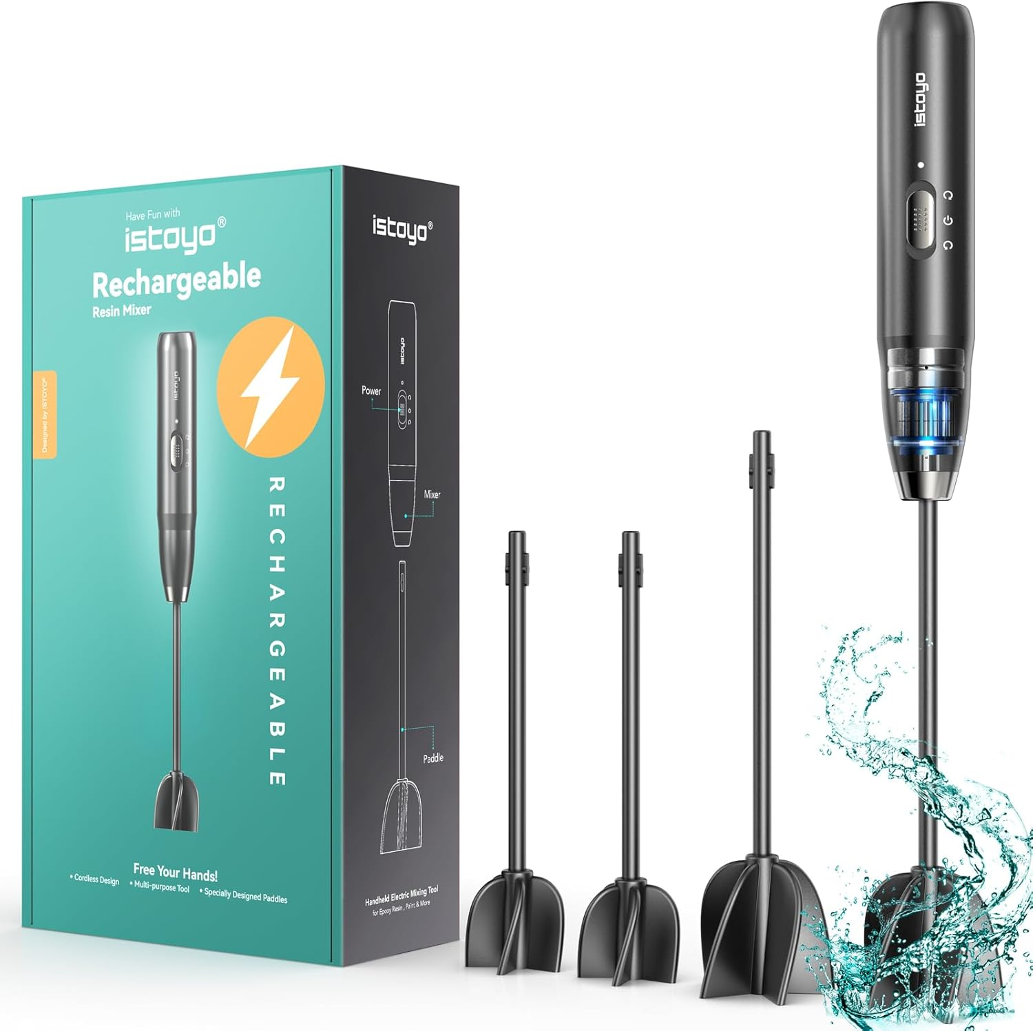 ISTOYO Rechargeable Resin Mixer, Epoxy Mixer for Saving Your Wrist, Epoxy Resin Mixer, Resin Stirrer for Resin Molds, Resin Supplies, Resin, Silicone Molds Mixing, DIY Crafts (Included 4 Pcs Paddles) image number 2