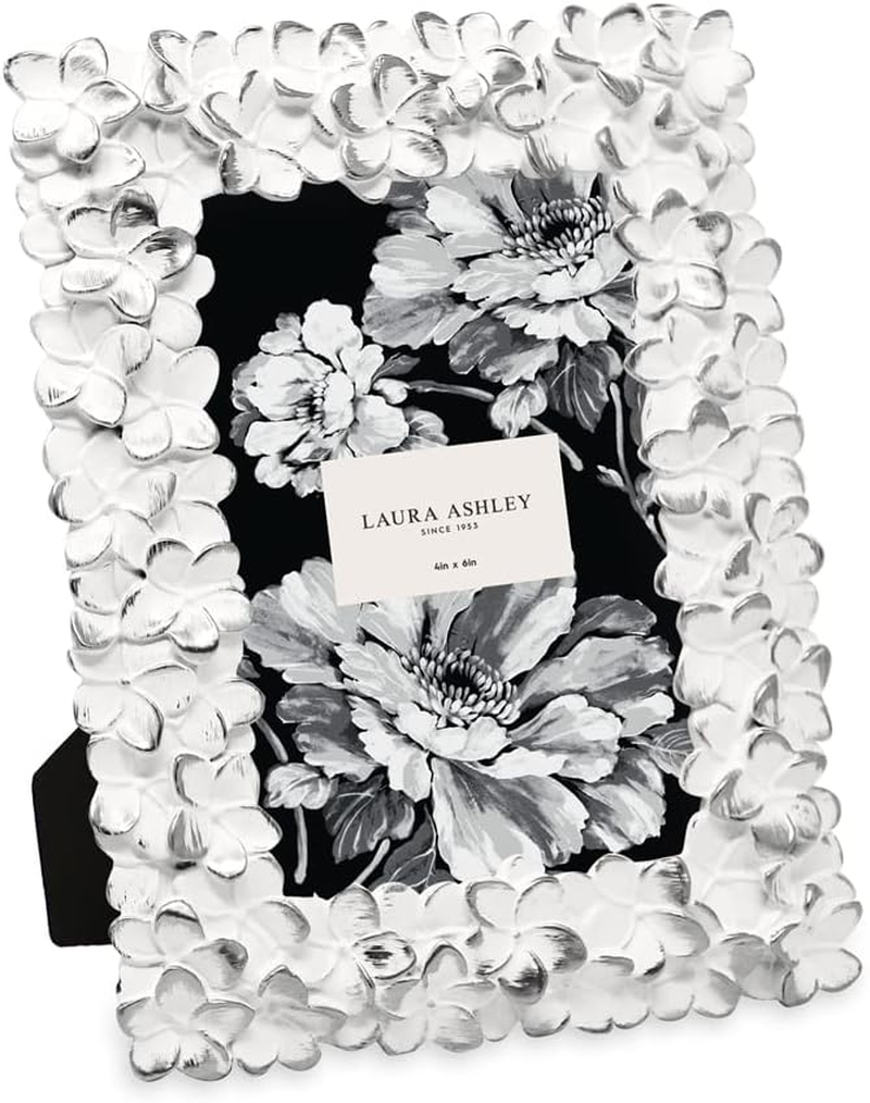 Laura Ashley 4X6 White & Silver Flower Textured Hand-Crafted Resin Picture Frame W/Easel & Hook for Tabletop & Wall Display, Decorative Floral Design Home D&eacute;cor, Photo Gallery, Art (4X6, White/Silver) image number 5