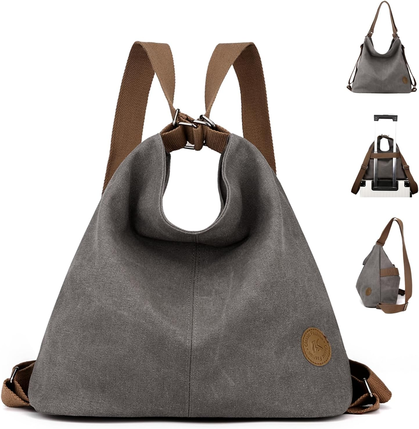 Large Tote Bag Convertible Backpack Purse for Women with Zipper Pockets, Canvas Crossbody Shoulder Hobo Bag - Canvas Red image number 5