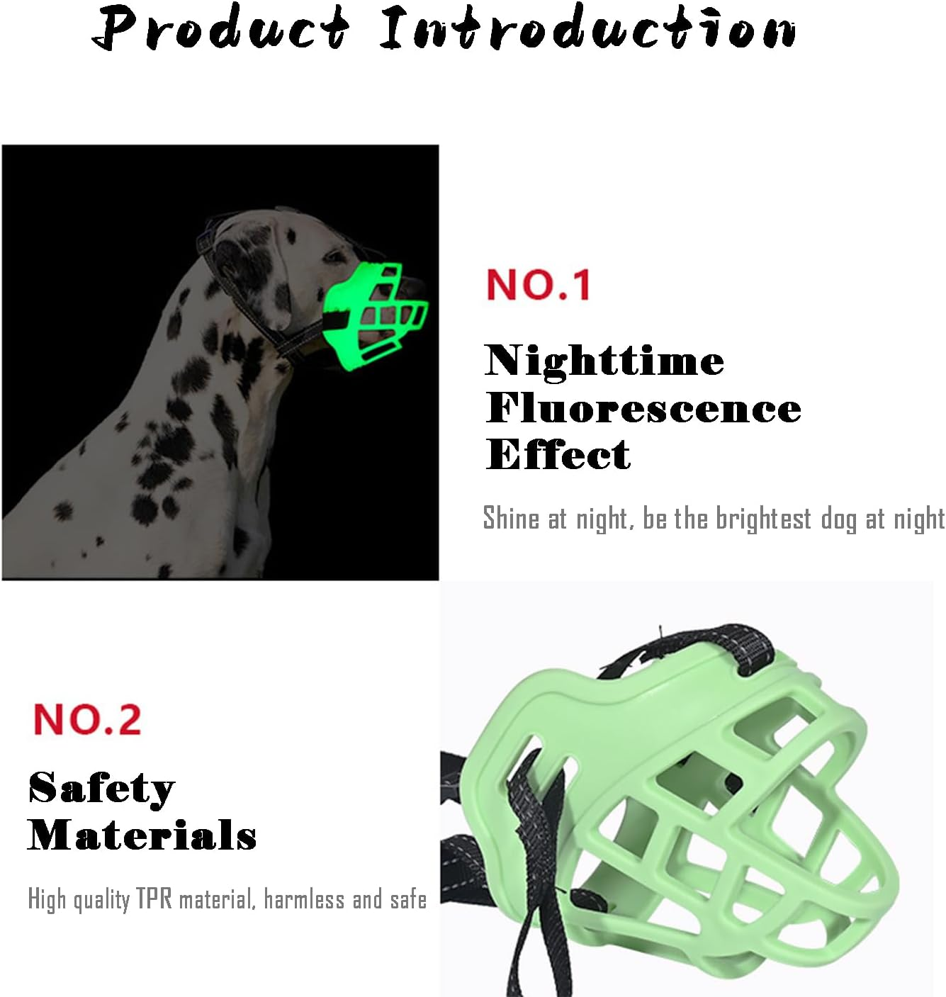 Dog Muzzle, Rubber Pet Muzzler, Adjustable and Breathable Dog Mouth Cover and Accidentally Eating Fluorescent Green, Multiple Sizes Available (XS)