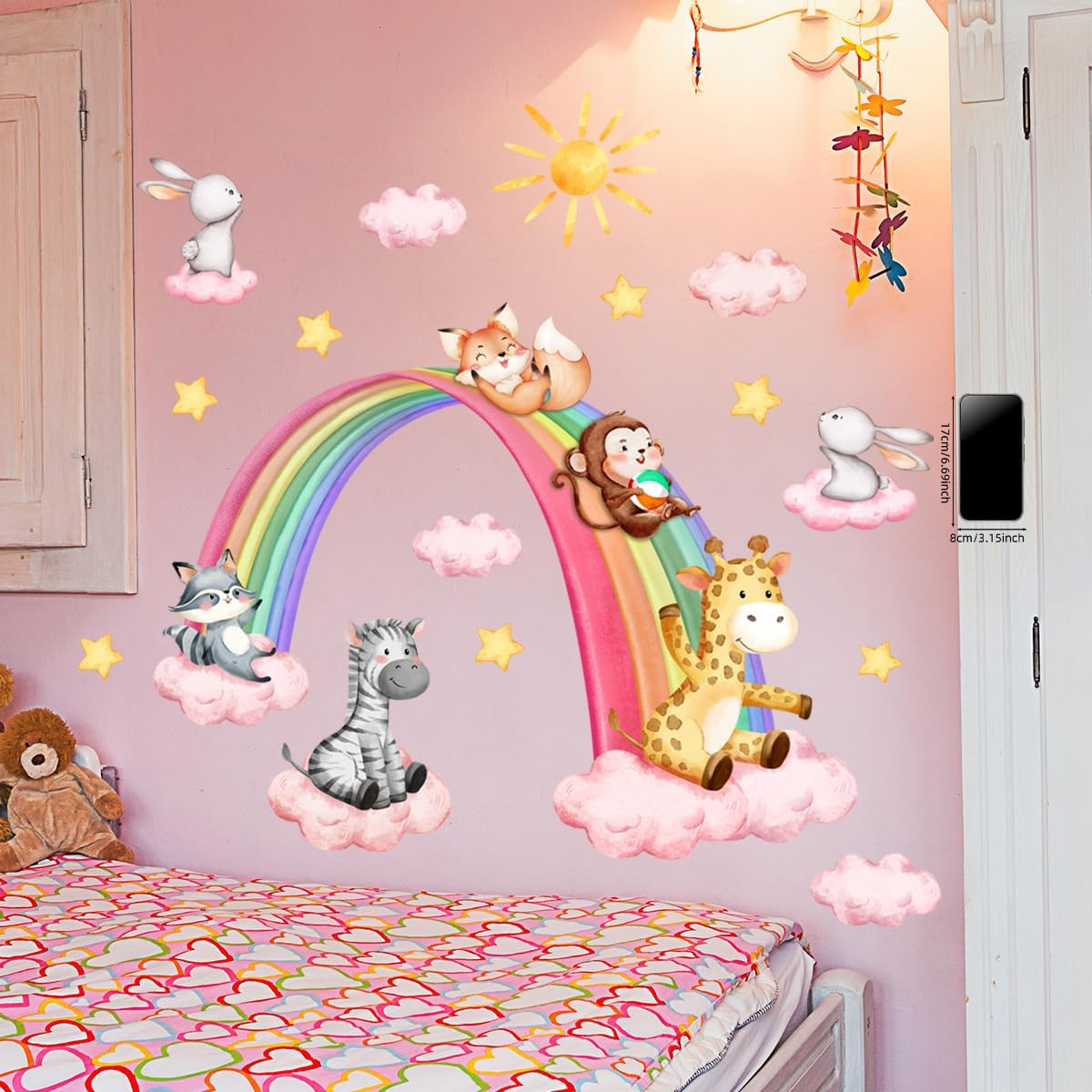 Large Rainbow Wall Stickers Jungle Animals Wall Decals, Kids Baby Girl Sun Cloud Wall Stickers for Bedroom Living Room Classroom Decor Colorful image number 6