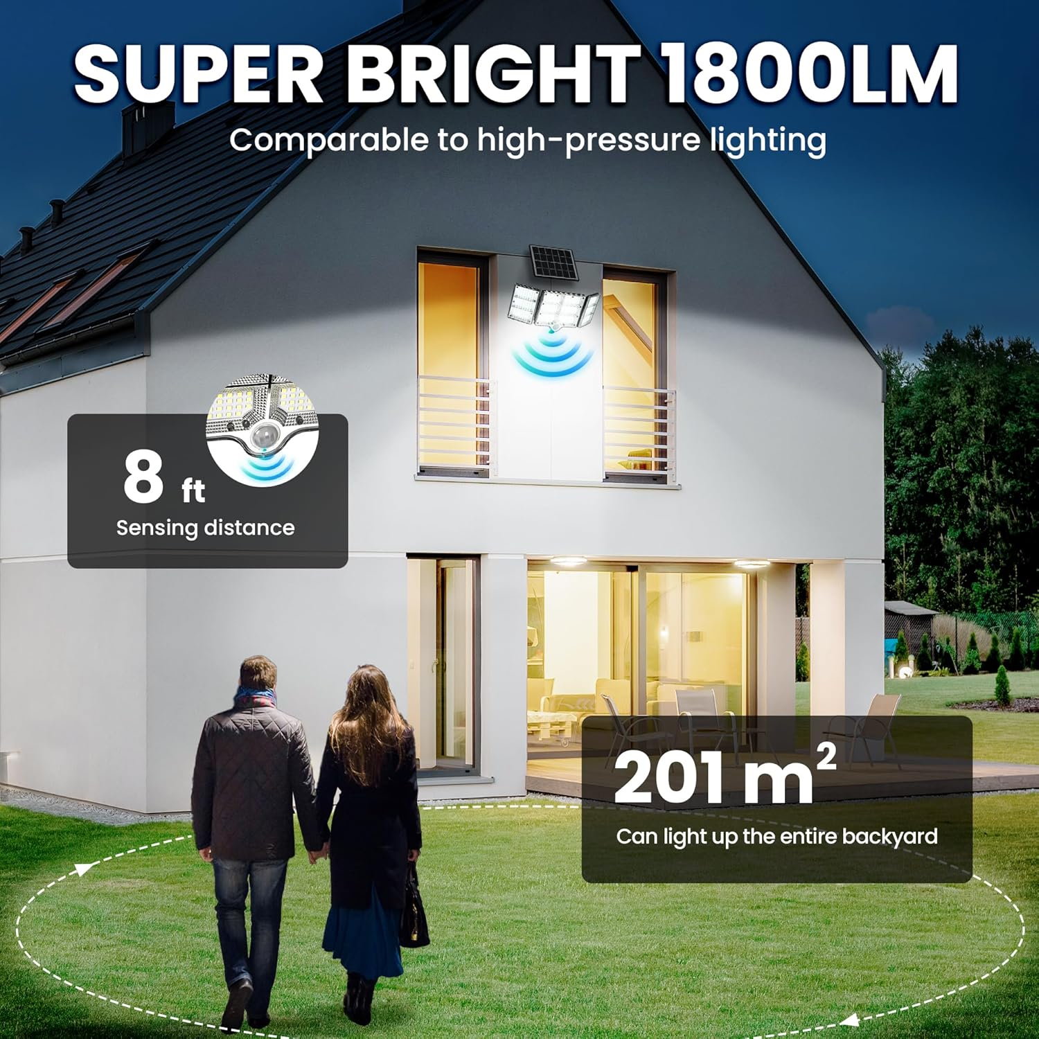 Solar Lights Outdoor, 334 LED 1800Lm Solar Motion Sensor Light, IP65 Waterproof outside Driveway Solar Lights for Garden Wall Porch Patio Yard Garage Fence-1 Pack Black image number 2