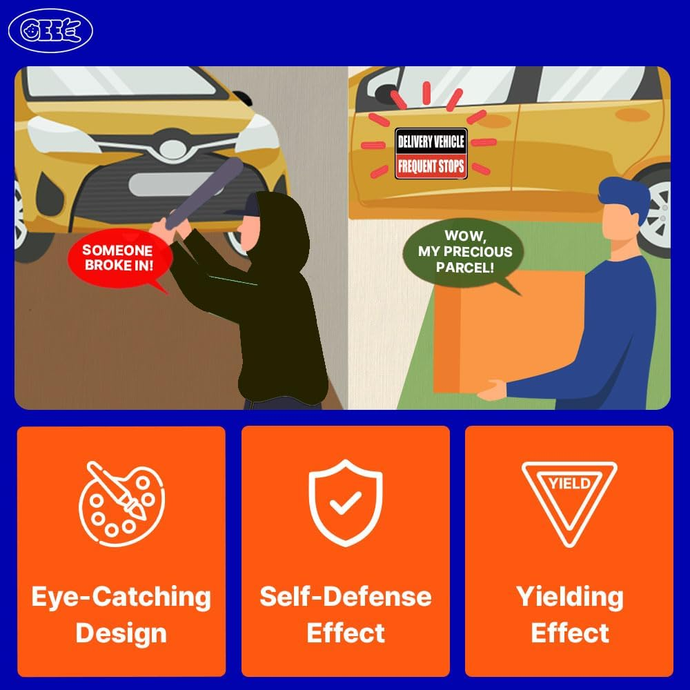 GEEKBEAR Delivery Vehicle Frequent Stops Sign (Yellow/Black, 2 Pack) - Reflective, Strong Magnetic Hold, Durable, Eye-Catching Design, Gift-Ready