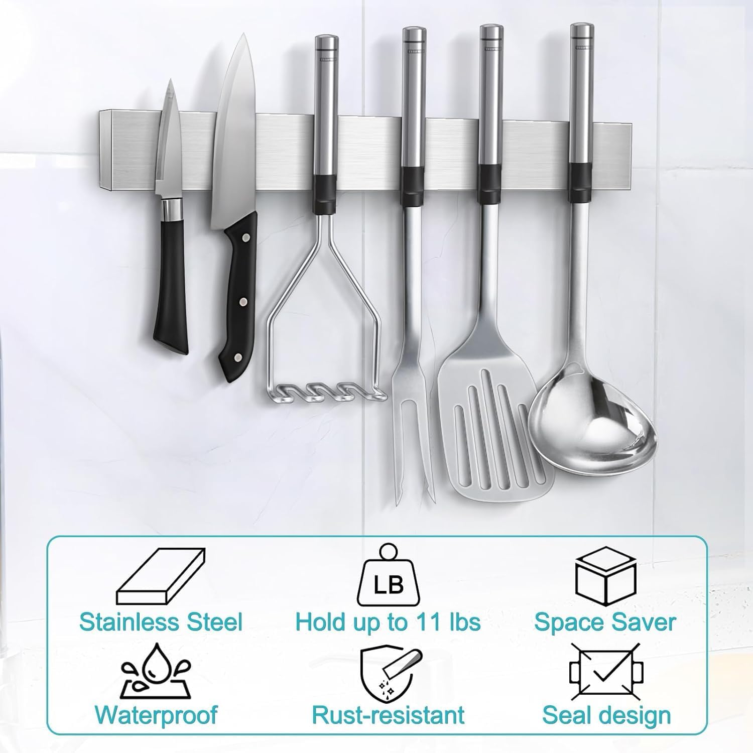 50Cm Magnetic Knife Holder No Drilling Magnetic Knife Strip Adhesive Knife Holder Magnet Knife Bar, Wall Mount Knife Rack Block Metal Tool Holder for Utensils RV Kitchen Organization image number 3