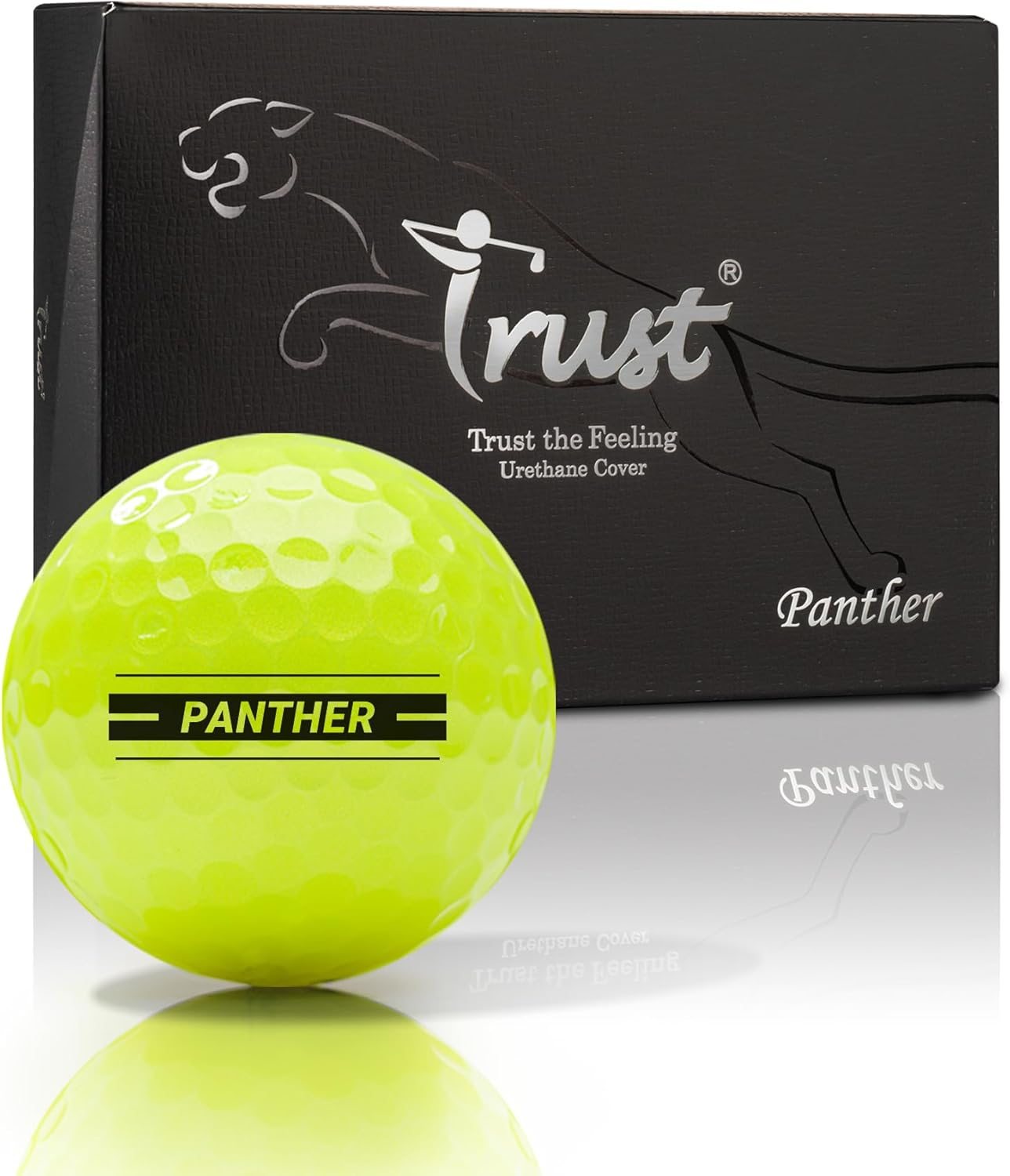 Trust Panther Golf Balls - Urethane Soft Hitting Feel, Straight Flight, Good Stop Control, Big MAX Core for Long Flights, Optimal Combination of Width & Spin Control, 12/48 Balls, White/Yellow/Orange