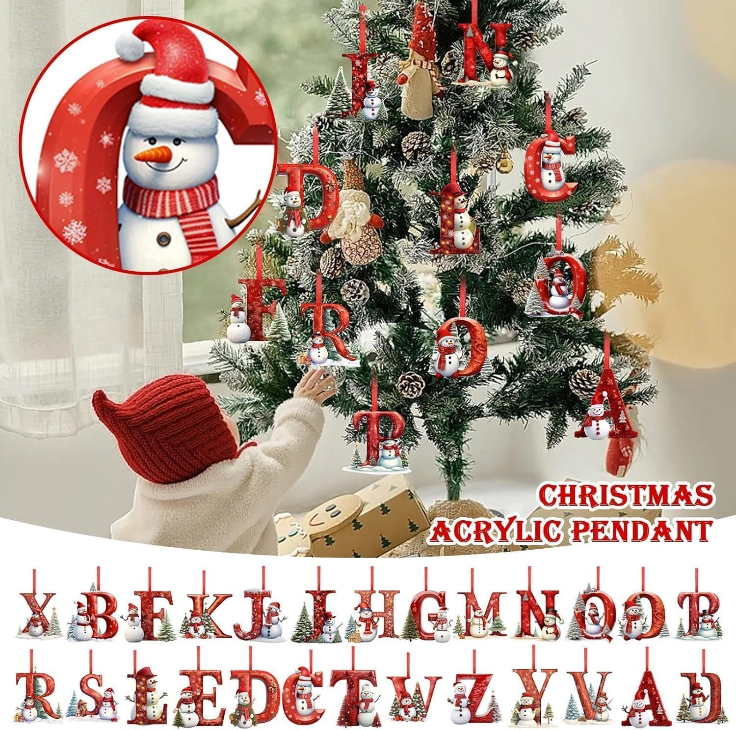 Snurbi 26 2D Letter Christmas Ornaments - Personalised Christmas Tree Decorations for DIY Hanging Letter Christmas Tree Decor (D) - C image number 5