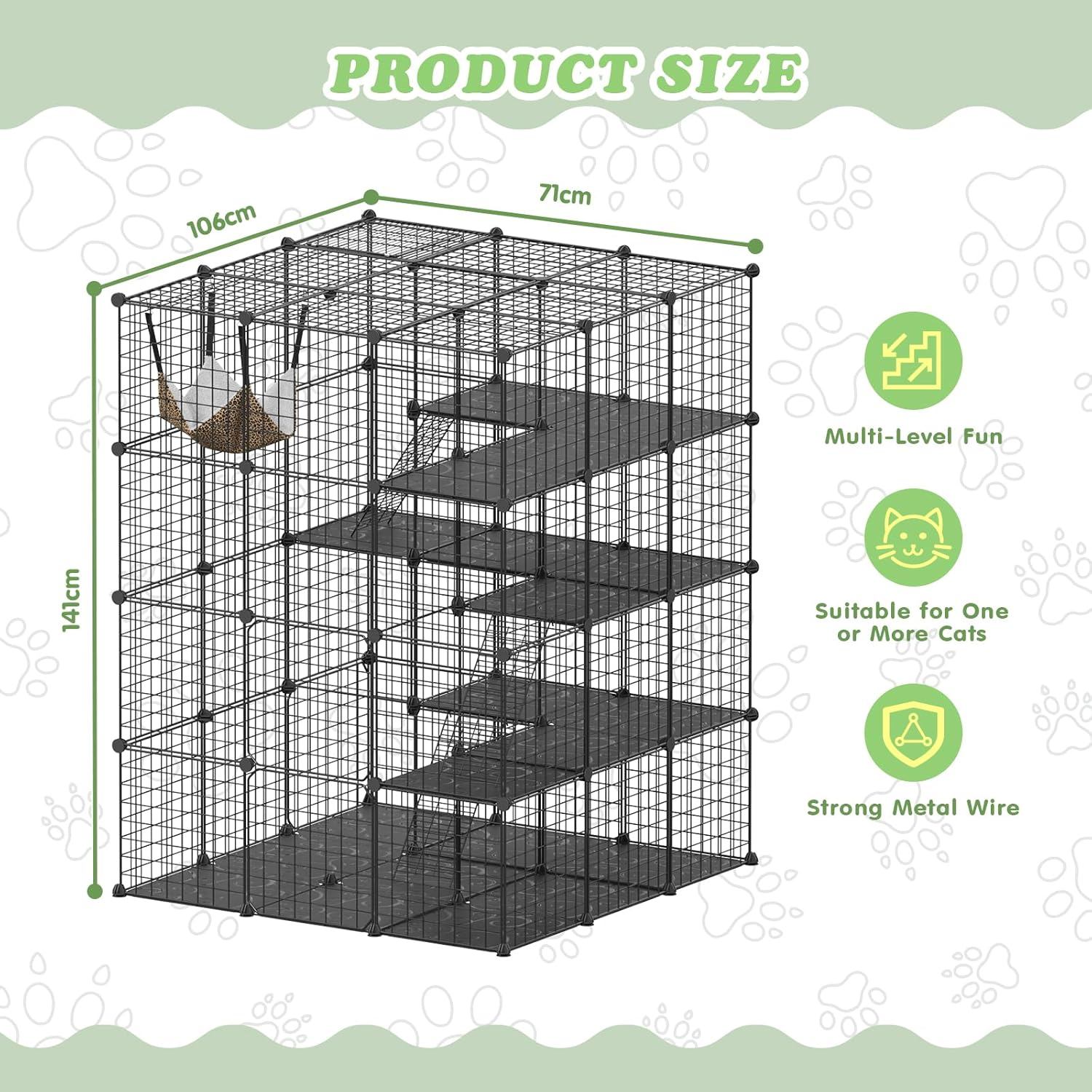 Advwin Large 4 Tier Cat Cage, Pet Playpen Cat Kennel, Indoor DIY Cat Enclosure with Extra Large Hammock for 1-3 Cats, 106 X 106 X 141 CM image number 1
