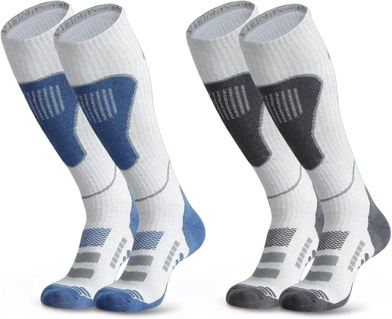 BLAZDEVE 2Pairs Ski Socks for Women Men, Thermal Knee High Snowboarding Skiing Socks, Breathable Compression Socks for Hiking, Snowboarding