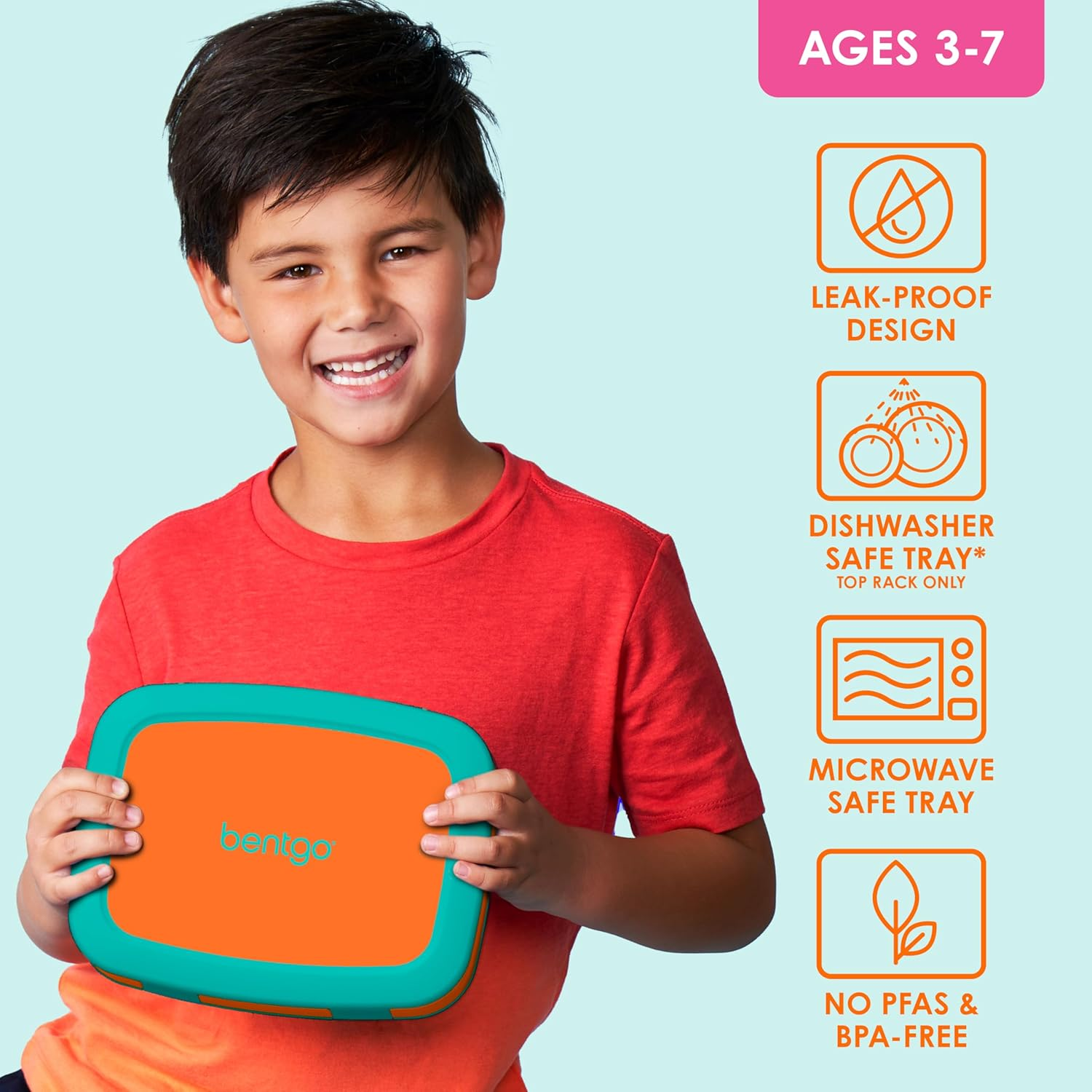 (Orange) - Bentgo Kids Brights - Leak-Proof, 5-Compartment Bento-Style Kids Lunch Box - Ideal Portion Sizes for Ages 3 to 7 - Bpa-Free and Food-Safe Materials (Orange)