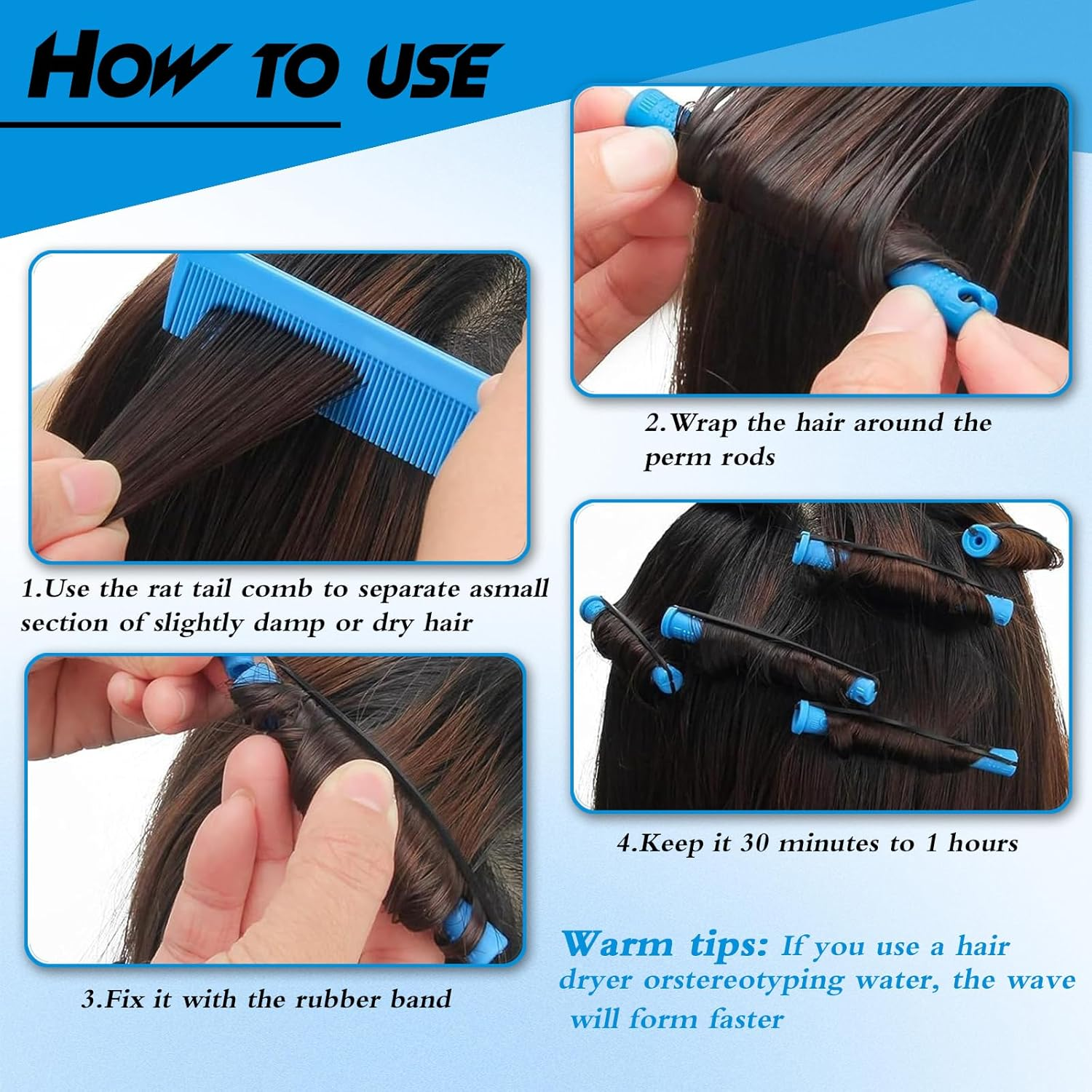 Hair Noodle Perm Set Complete - with Perm Winder, Overnight Curls Hair Roller, Lace Paper Perm & Perm Liquid - Perfect for Small Curls Overnight image number 2