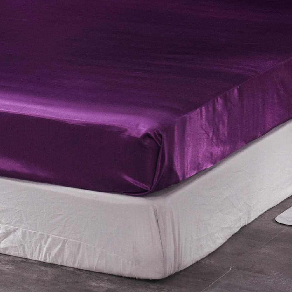 Single Fitted Deep Pocket Sheet,Washed Ice Silk Solid Color Bed Linen,Non-Slip Protective Cover Apartment Bedroom Double King-Size-White_180*200Cm image number 1