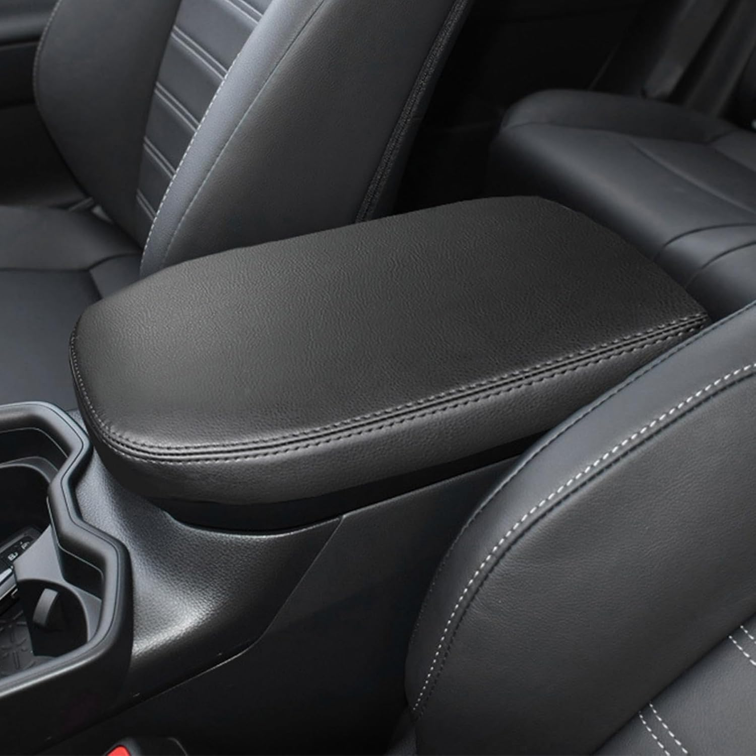 Center Console Cover for Toyota RAV4 2025-2019 Interior Accessories, Leather Car Armrest Cover with Towels, Middle Console Storage Box Pad Protector with Towels (Black)