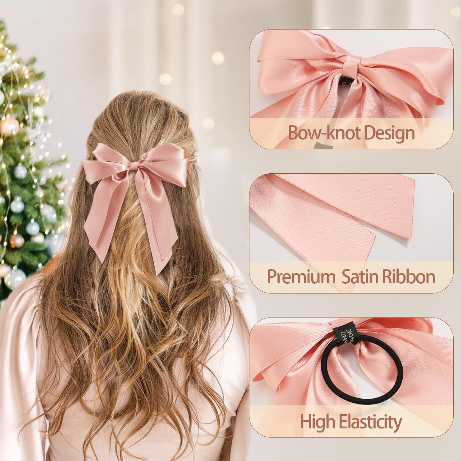 Yougeigy 6PCS Bow Hair Ties, Satin Hair Ribbon, Ribbon Hair Bows for Women Girls, Elastics Hair Scrunchies for Thick Thin Hair, Brown Hair Accessories image number 2