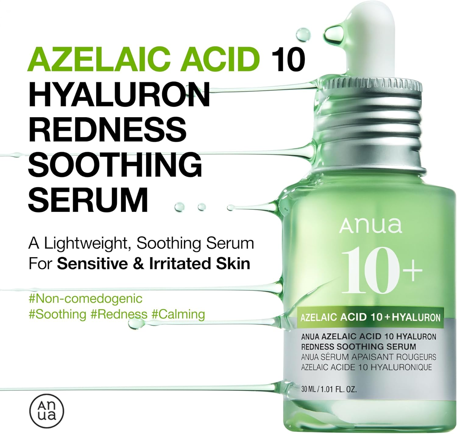 Anua Azelaic Acid 10 Hyaluron Redness Soothing Serum, Facial Serum for Blemish-Prone & Sensitive Skin, Lightweight & Hydrating Blemish Care, Hyaluronic Acid, Korean Skincare, 1.01 Fl Oz. image number 5