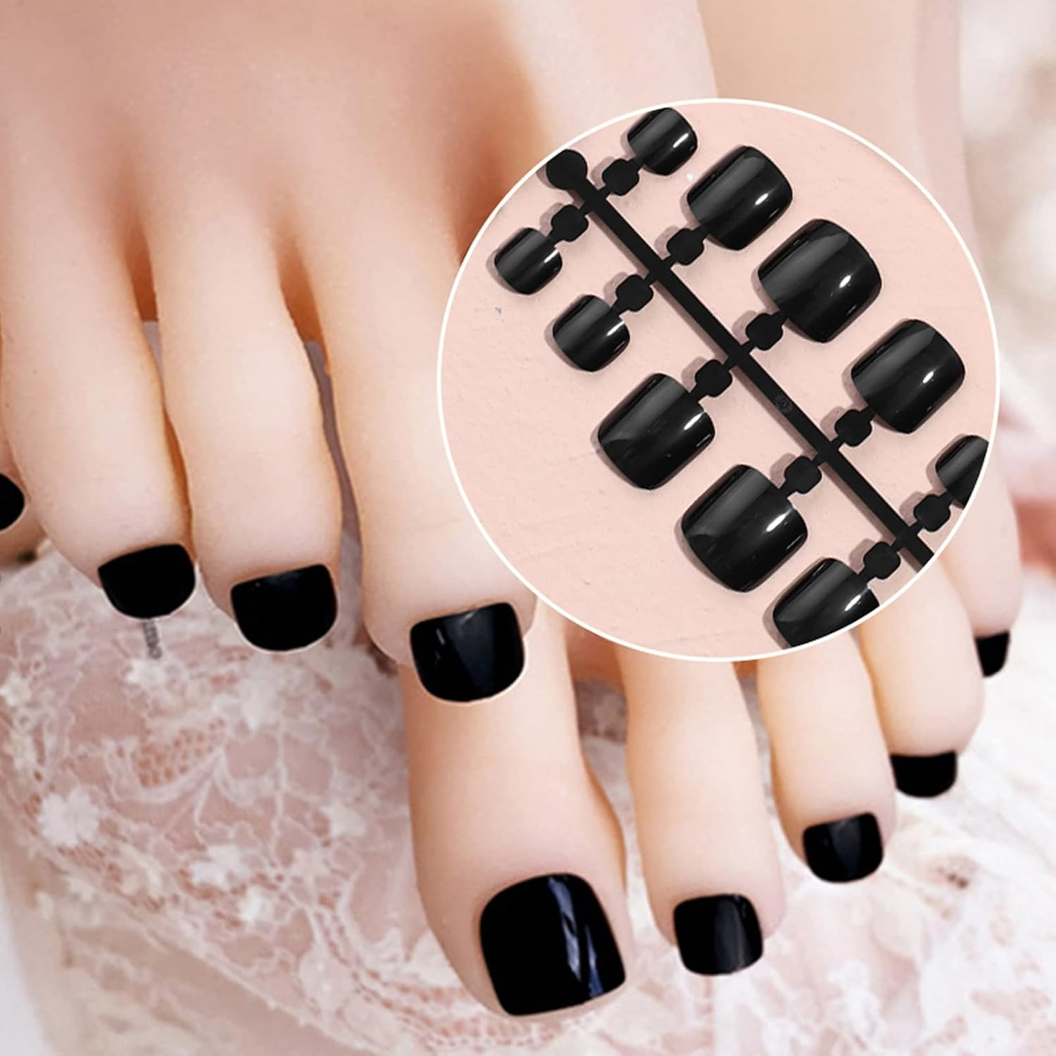 False Toe Nails, Lightweight Artificial Toe Nail Wraps for Weddings (Black) image number 6
