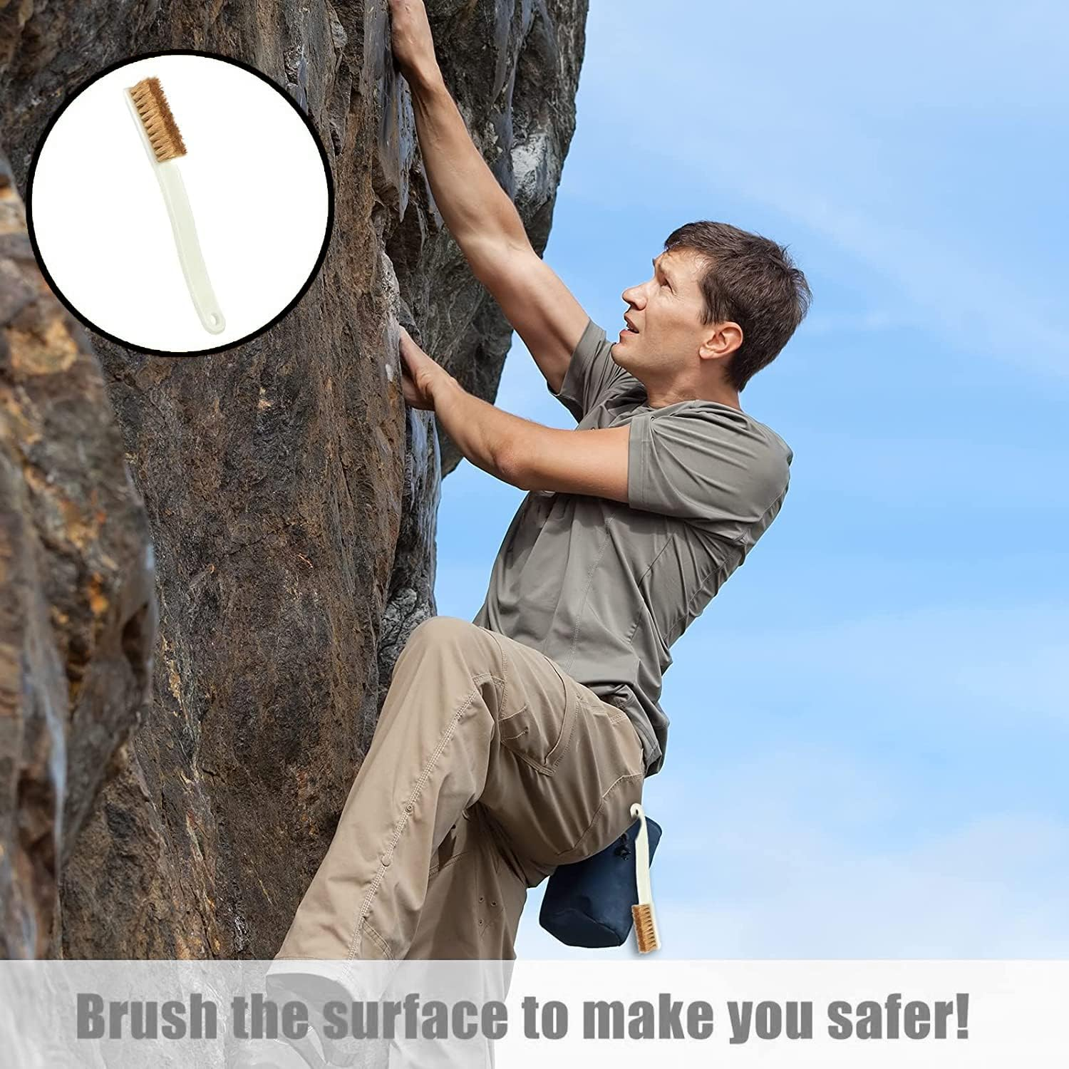 1Pcs Climbing and Bouldering Brush with 4 Rows Thick Boar'S Hair Bristles and Long Handle - Climbing Bouldering Boulder Cleaning Brush - Firm Bouldering Chalk Brush for Hold and Chalk image number 1