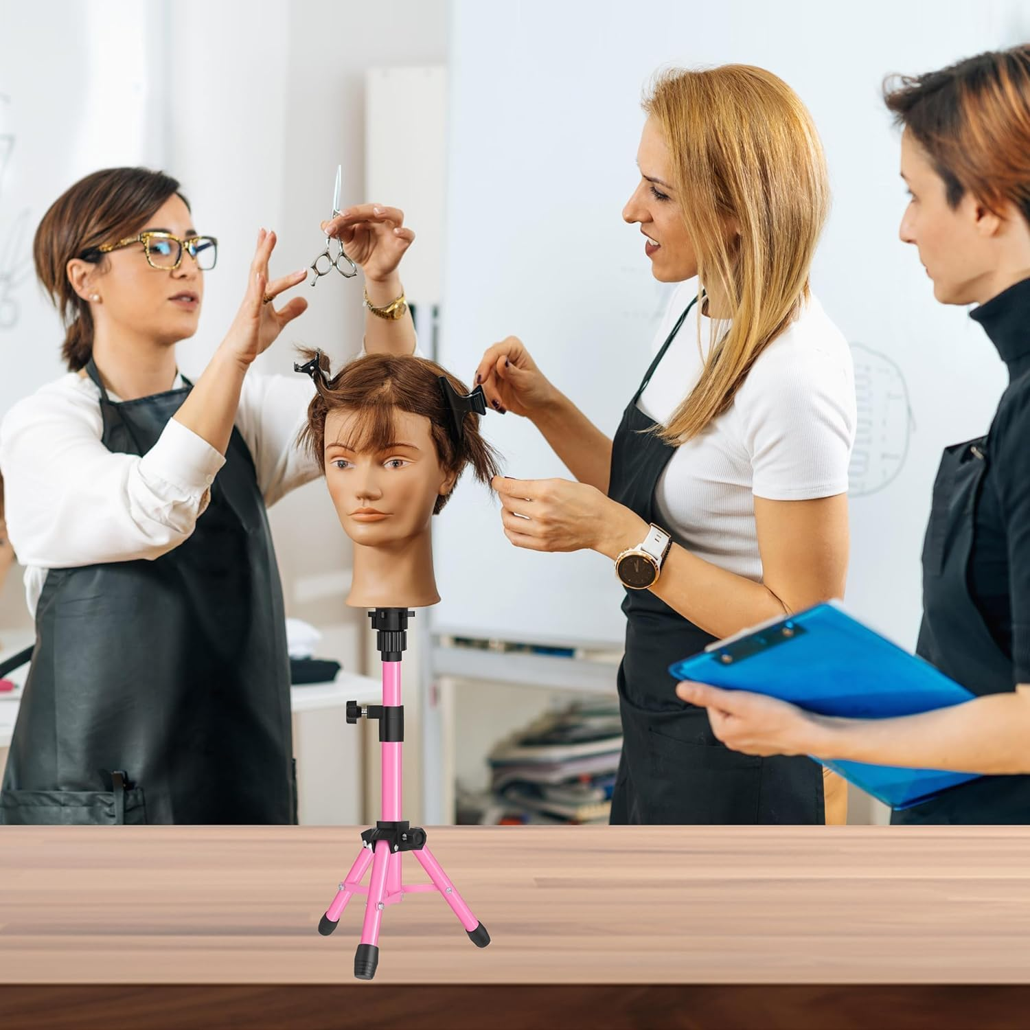 25 Inch Mannequin Head Stand Tripod for Mannequin Head Wig Stand Tripod Wig Head Stand for Training Heads and Canvas Block Head (Mannequin Head Not Included,Pink) image number 3
