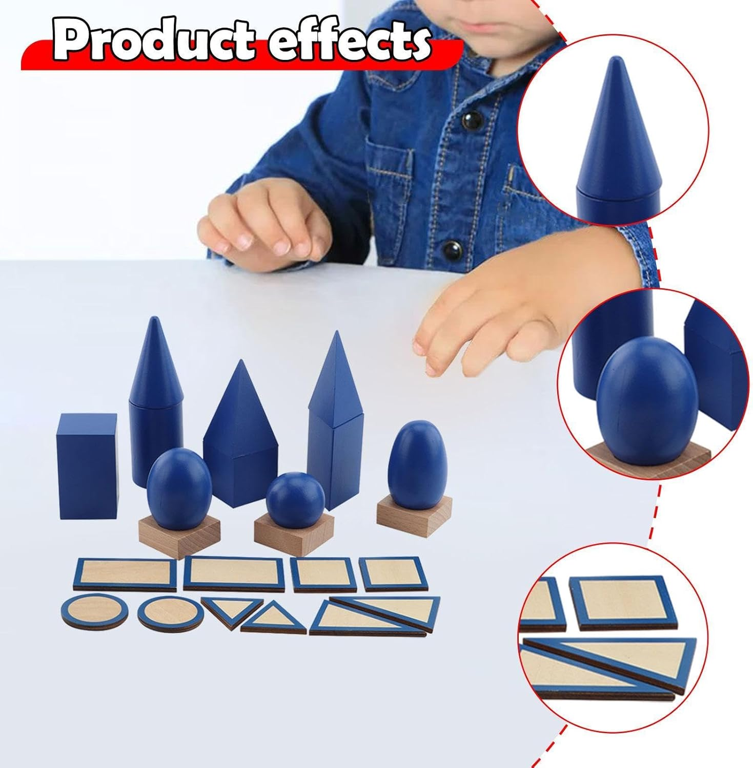 Shape Geometric Solids Wooden Geometric Shape Developmental Cylinders Math Game Sensory Toy Blocks for Boys and Girls image number 1