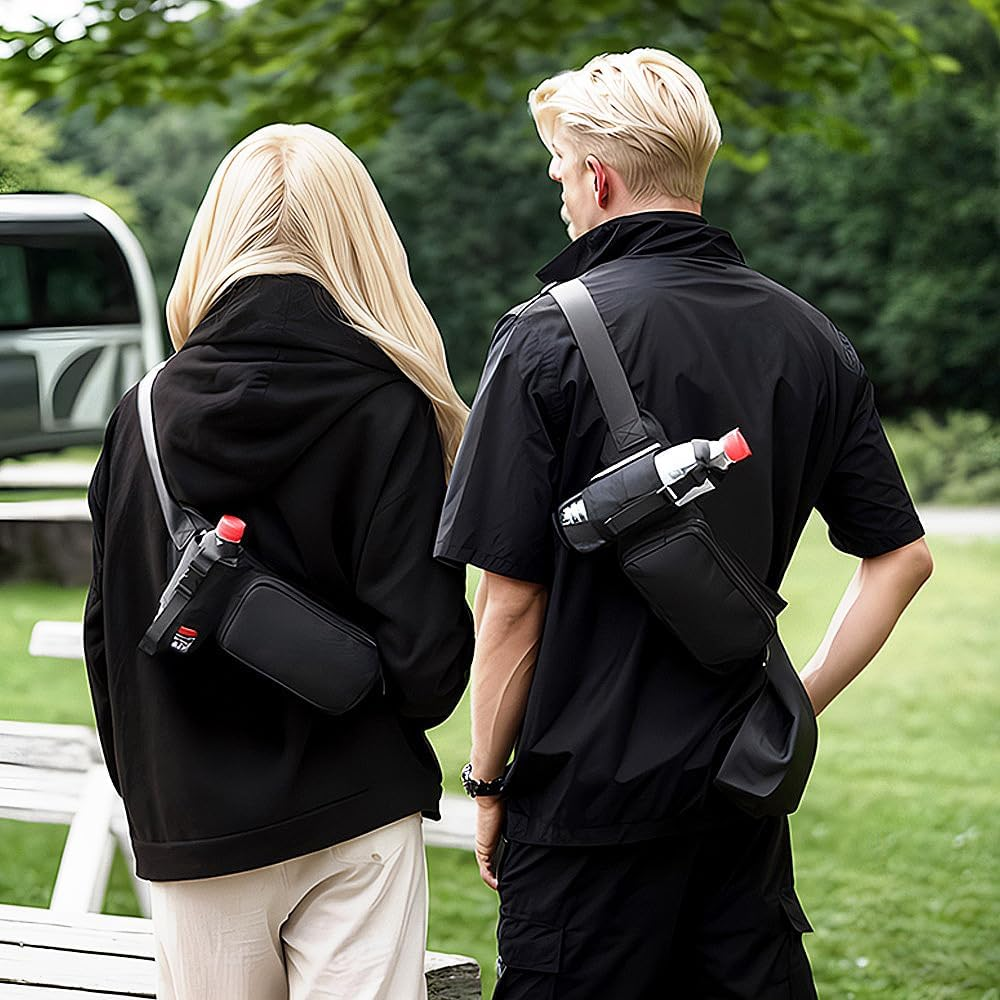 Fanny Pack Waterproof Waist Bag Pack Men Women Hip Bum Bag with Water Bottle Holder Adjustable Strap Suitable for Outdoors Workout Traveling Hiking Cycling Dog Walking Pouch Bag(Black) (Large) image number 5