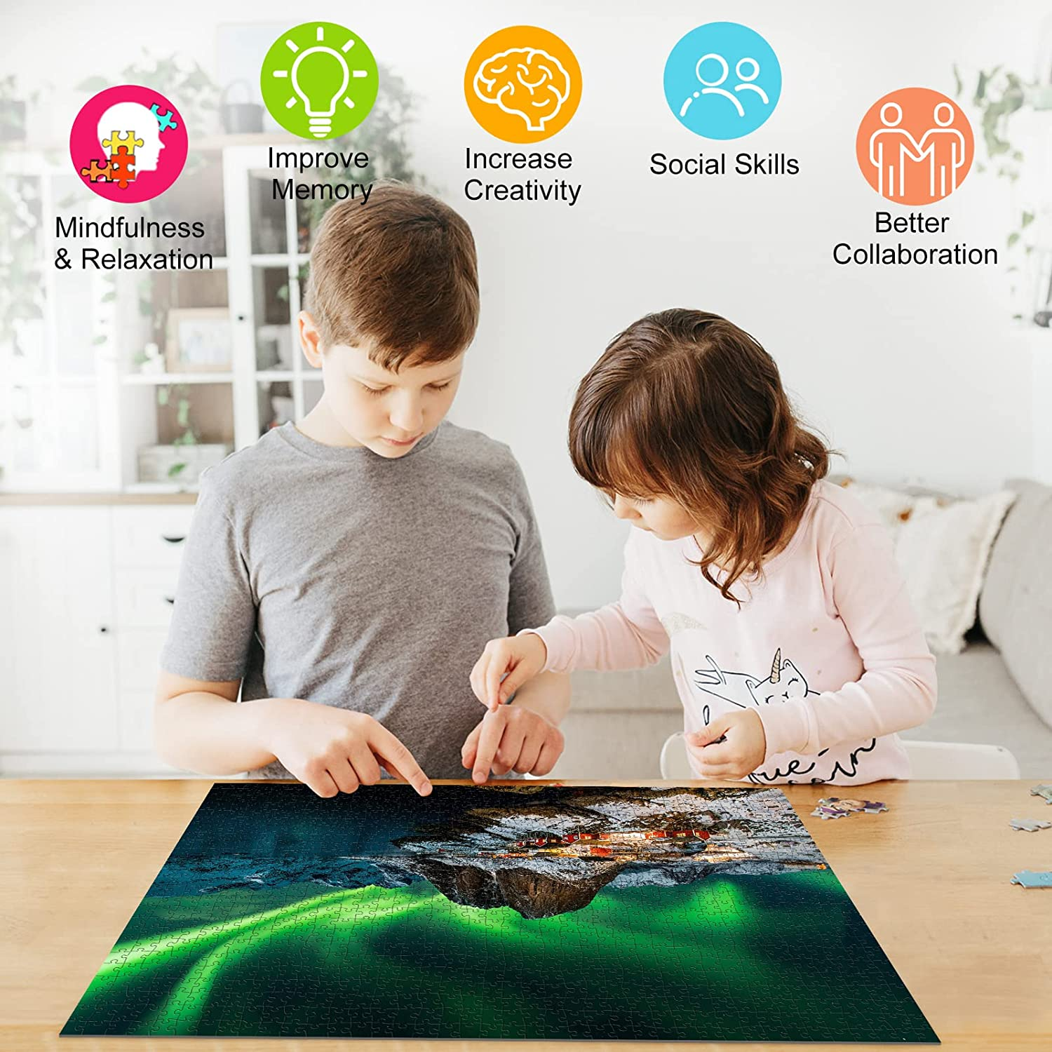 HUADADA Jigsaw Puzzles for Adults 1000 Pieces, Puzzles for Adults 1000 Piece, Challenging Game Toys, Impossible Puzzle, Family Decoration Puzzle - Northern Lights in Norway image number 5