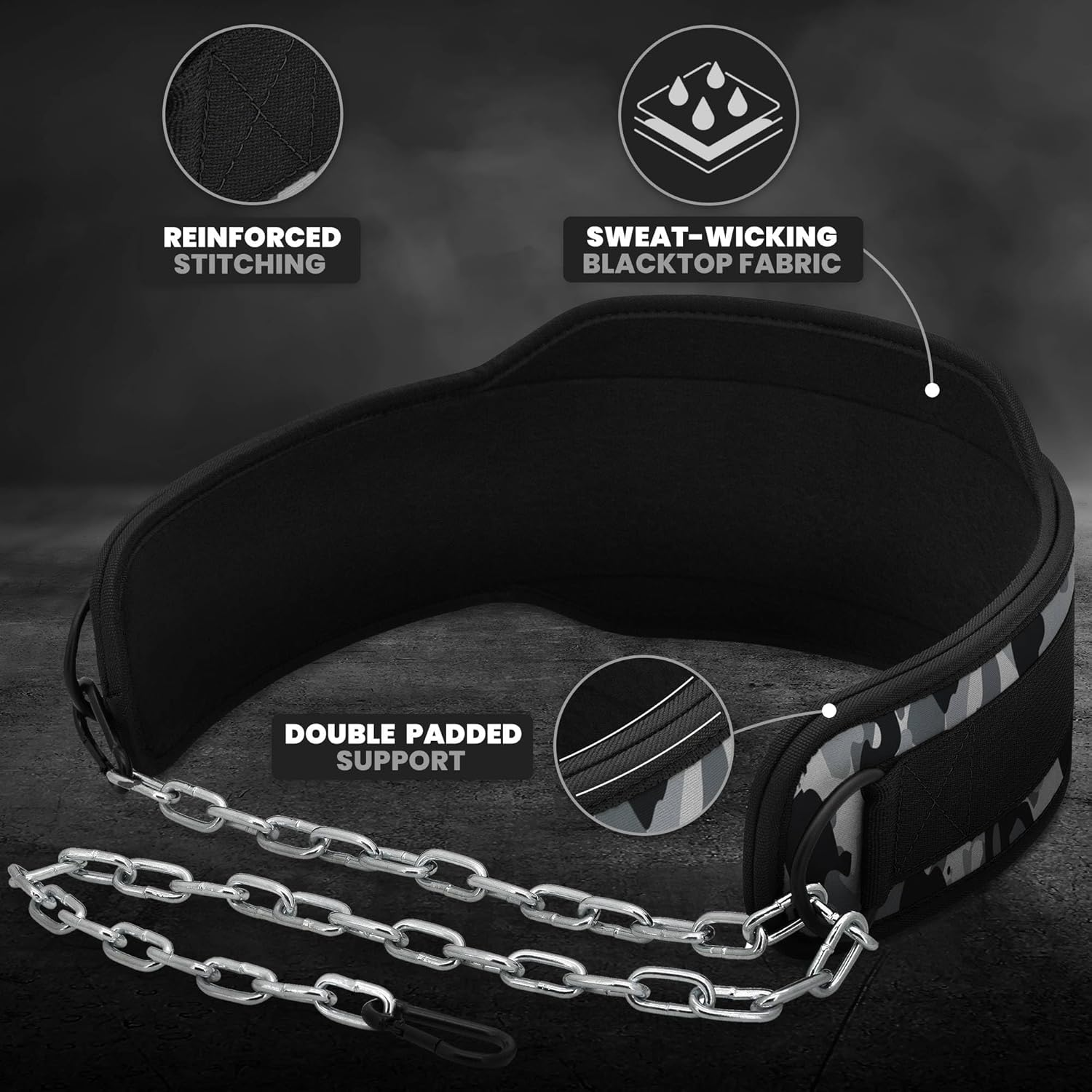 RDX Dip Belt with Heavy Duty 36 Inch Adjustable Steel Chain, Dipping Belt Chin Pull Ups Gym Training Weight Lifting Bodybuilding Powerlifting Workout, 6&rdquo; Padded Neoprene Back Support Men Women Fitness image number 2