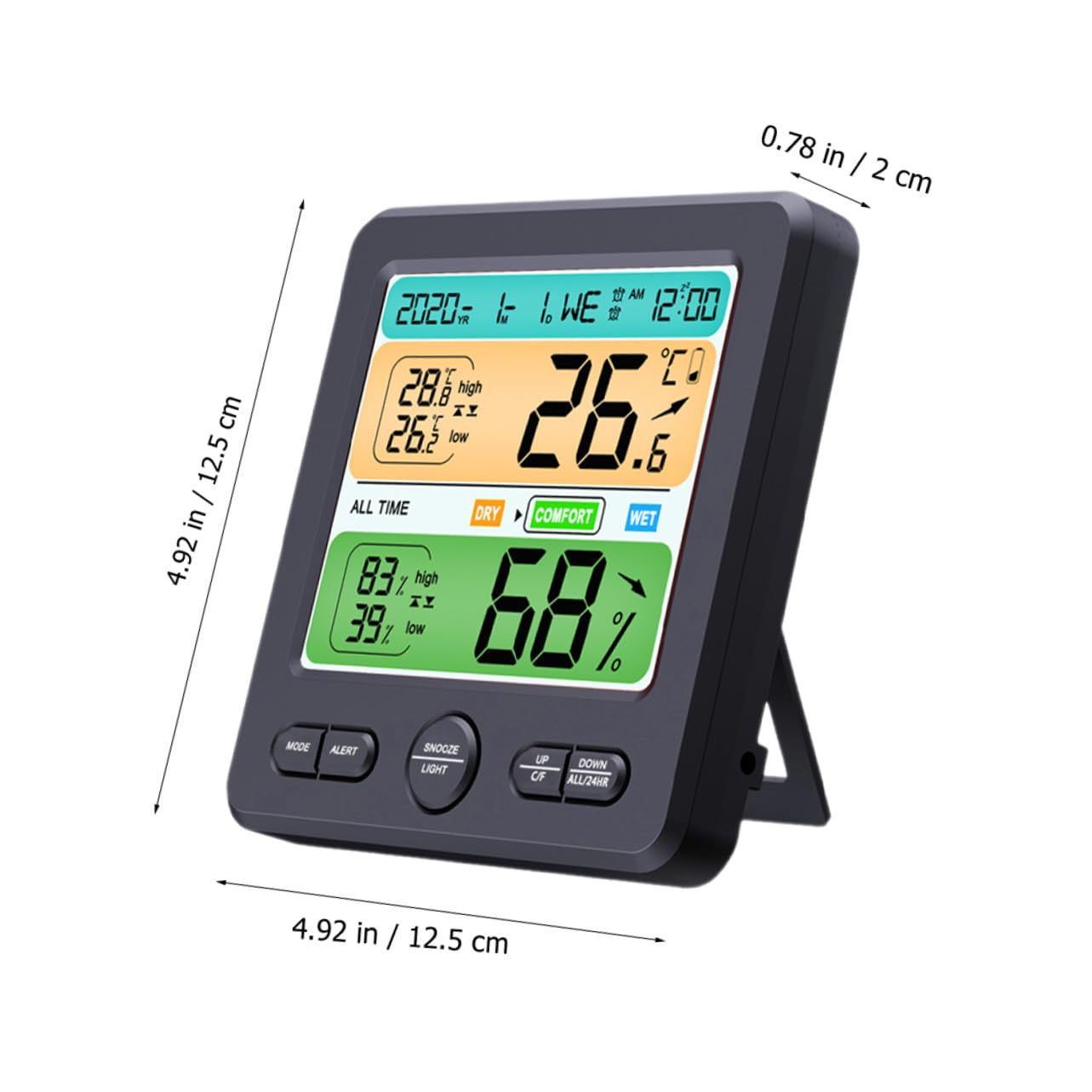 TEHAUX Multi-Function Digital Hygrometer Clock with Large Screen Display Indoor Temperature Humidity Gauge for Home and Office Electronic Thermometer Monitor for Factory School Hospital image number 1