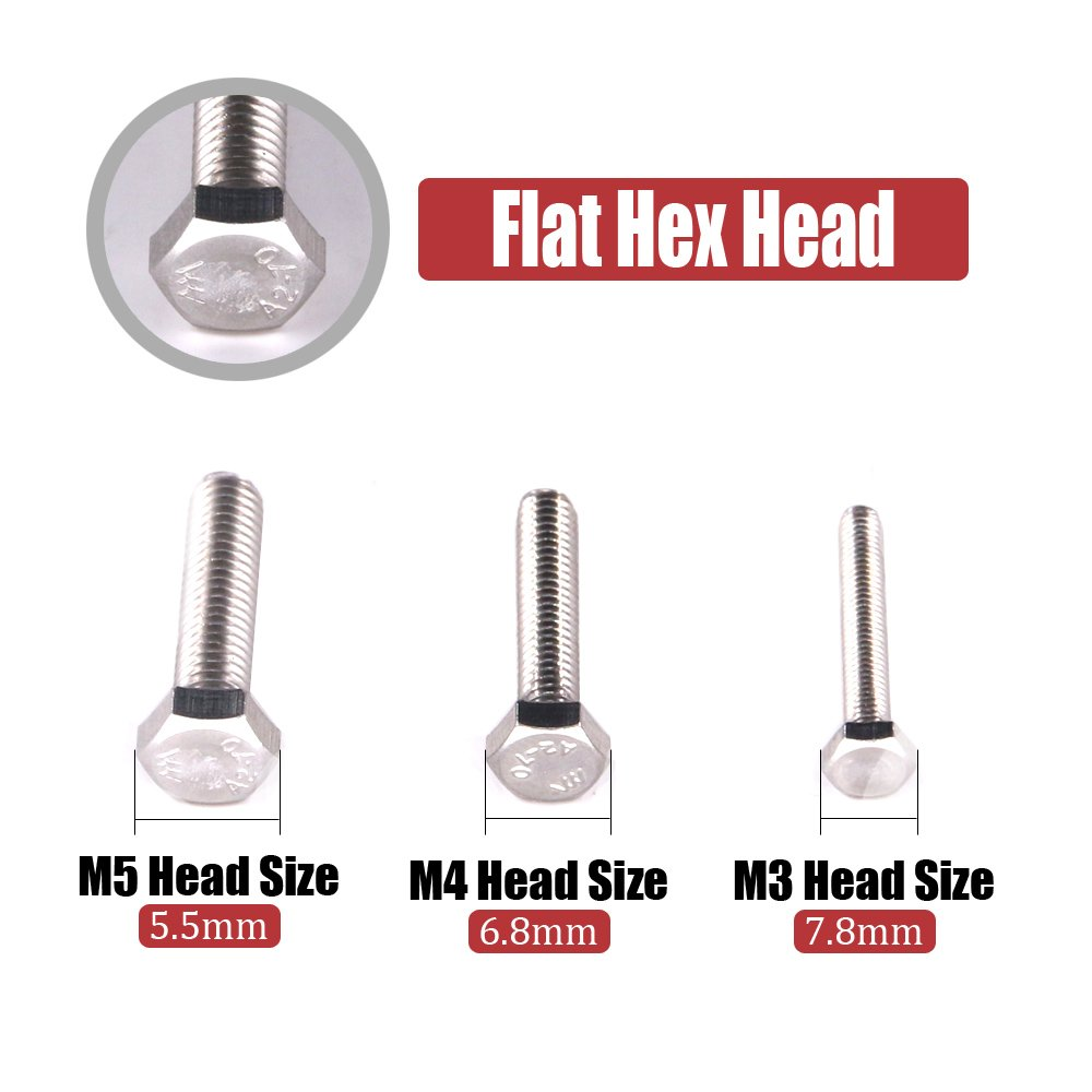 Hilitchi 705-Pcs M3 M4 M5 Hex Hexagon Head Cap Machine Screws Bolts Nuts Flat and Lock Washers Assortment Kit, 304 Stainless Steel, 8 to 20Mm Length, Full Thread image number 5