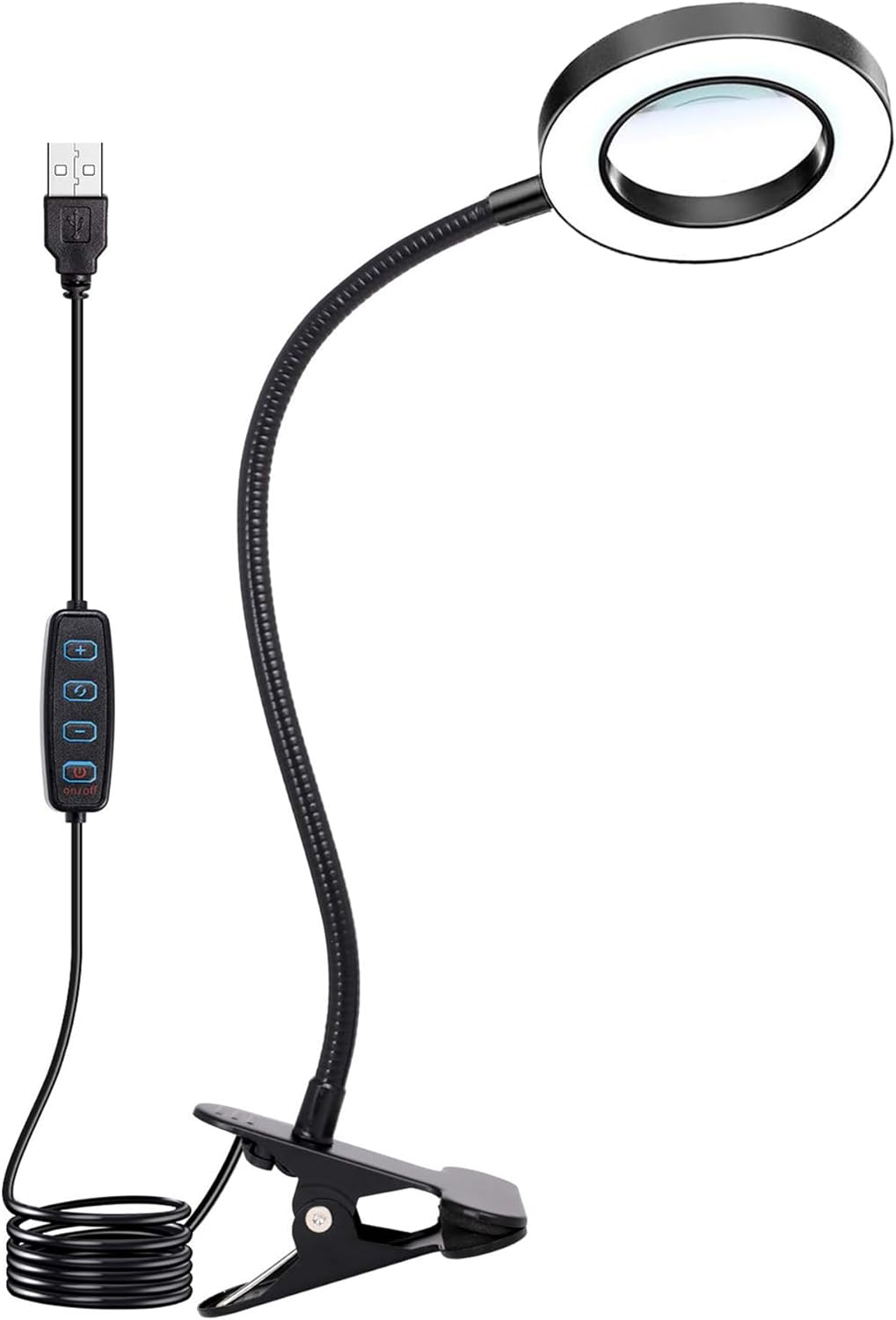 Magnifying Glass with Light, Adjustable Gooseneck Reading Lamp, 10X 48 LED Desk Lamp with Clamp, 3 Modes Dimmable LED Lamps for Bed Work Crafts DIY Repair image number 3