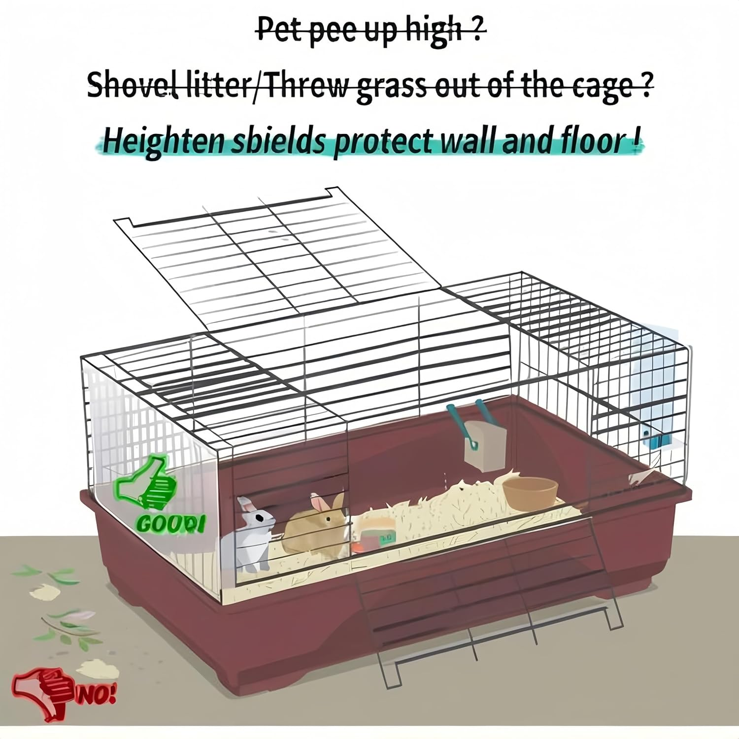 Guangyu Pack of 12 Transparent Plastic Urine Repellent Plates 26 X 21 Cm with 100 Bands, Side Lining - Prevents Urine Leakage for Rabbits, Guinea Pigs, Hamsters, Chinchillas and Other Small Animals