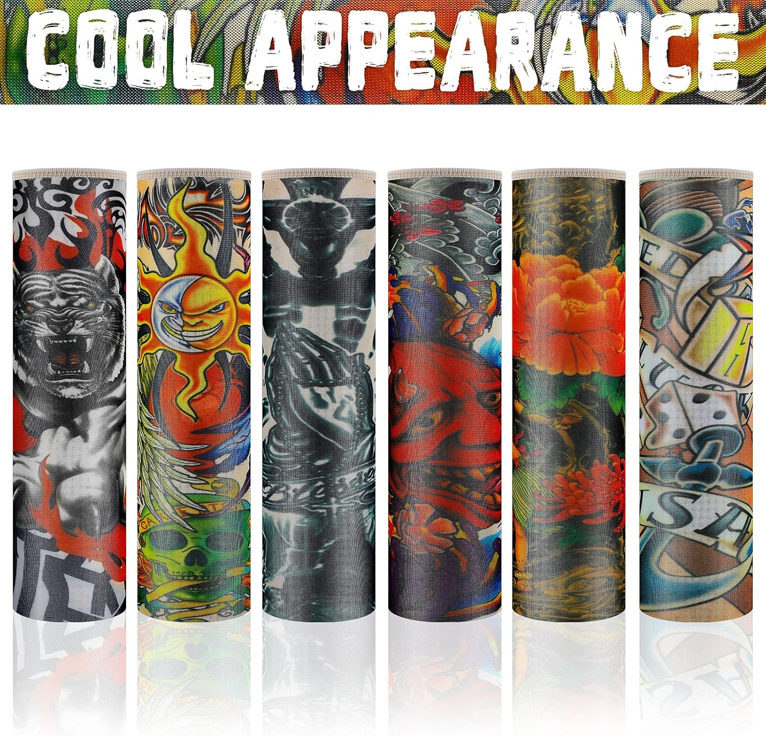 Hicarer 12 Pieces Tattoo Arm Sleeves for Kids Temporary Kids Tattoo Sleeve UV Sun Protection Kids Arm Sleeves image number 1